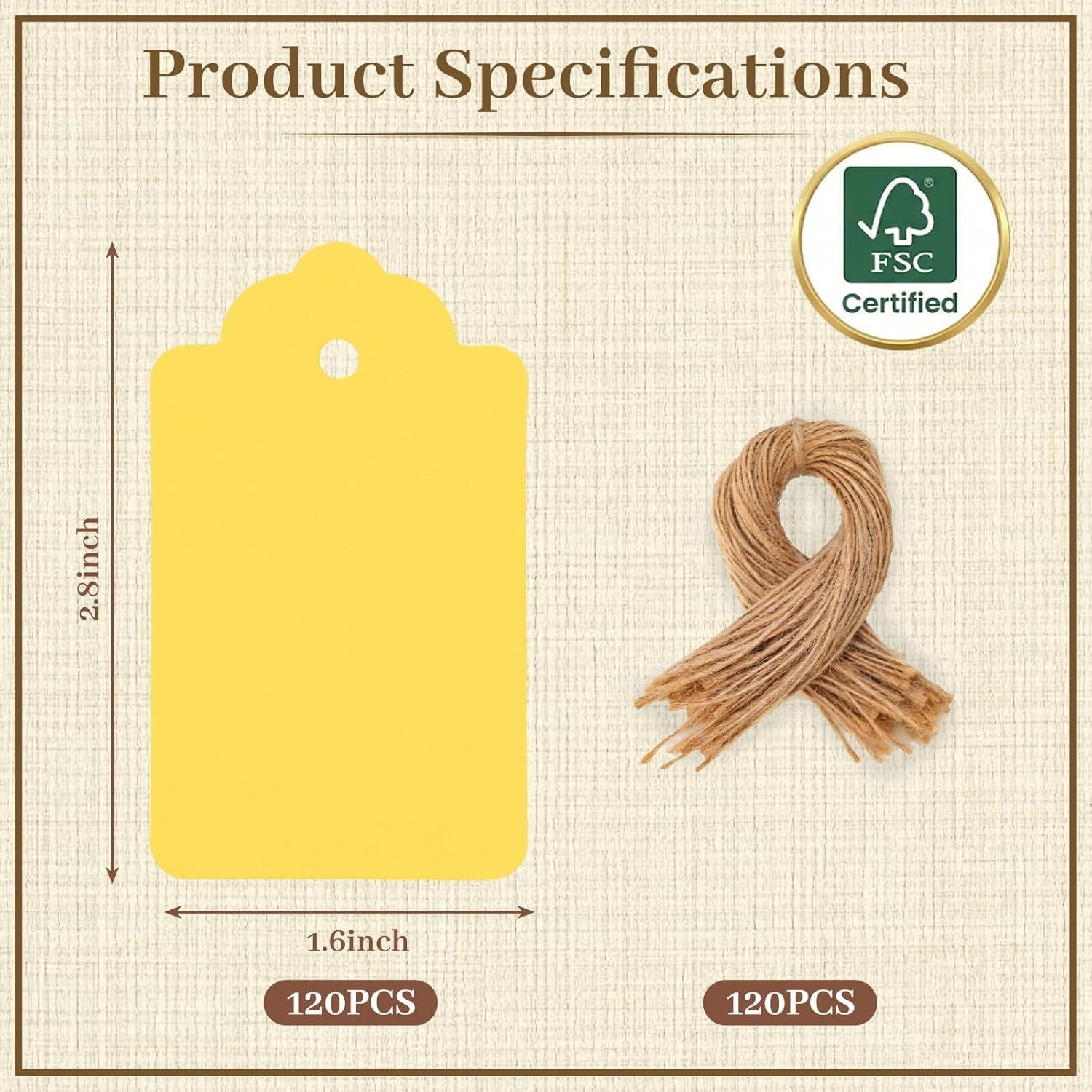 120pc Gift Tags with String - Blank Yellow Paper Hanging Tags for Wedding & Birthday Gifts DIY