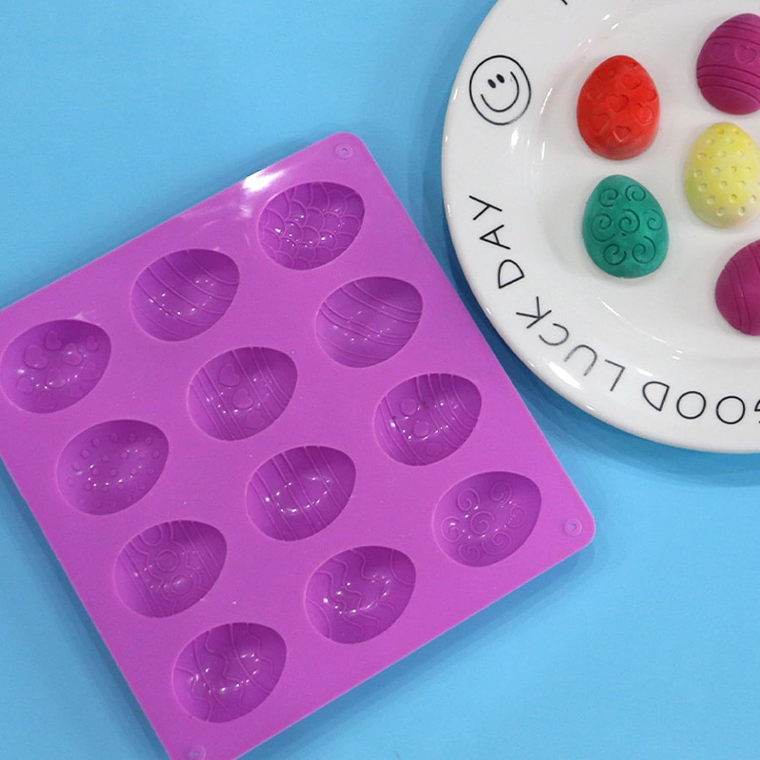 2Pcs Easter Egg Silicone Molds, 8 Cavity Easter Egg Shaped Chocolate Mold, Non-stick Jello Mold Silicone Baking Mold for DIY Cake Decoration,Candy, Pastry, Muffin, Bread, Ice Cube, Soap