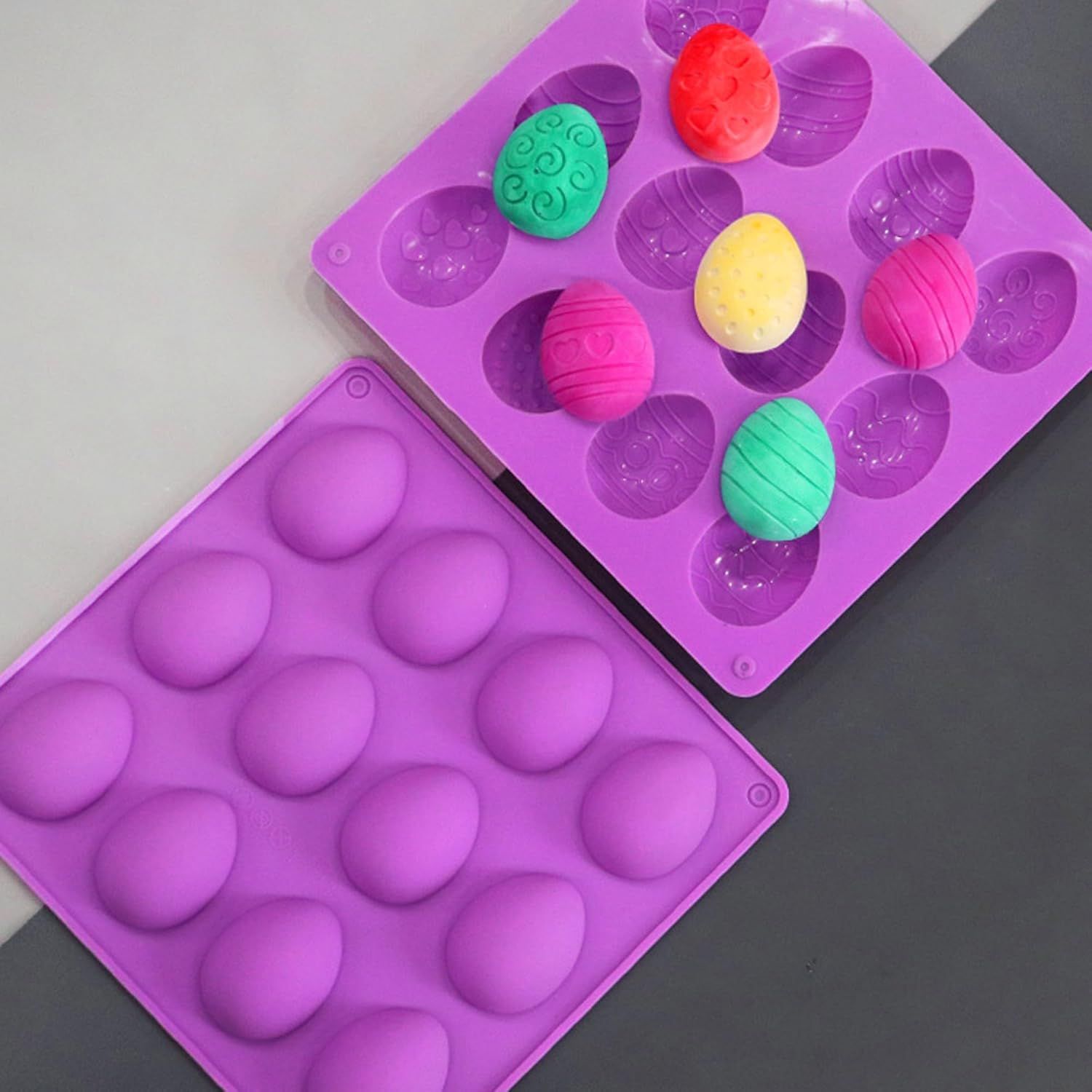 2Pcs Easter Egg Silicone Molds, 8 Cavity Easter Egg Shaped Chocolate Mold, Non-stick Jello Mold Silicone Baking Mold for DIY Cake Decoration,Candy, Pastry, Muffin, Bread, Ice Cube, Soap