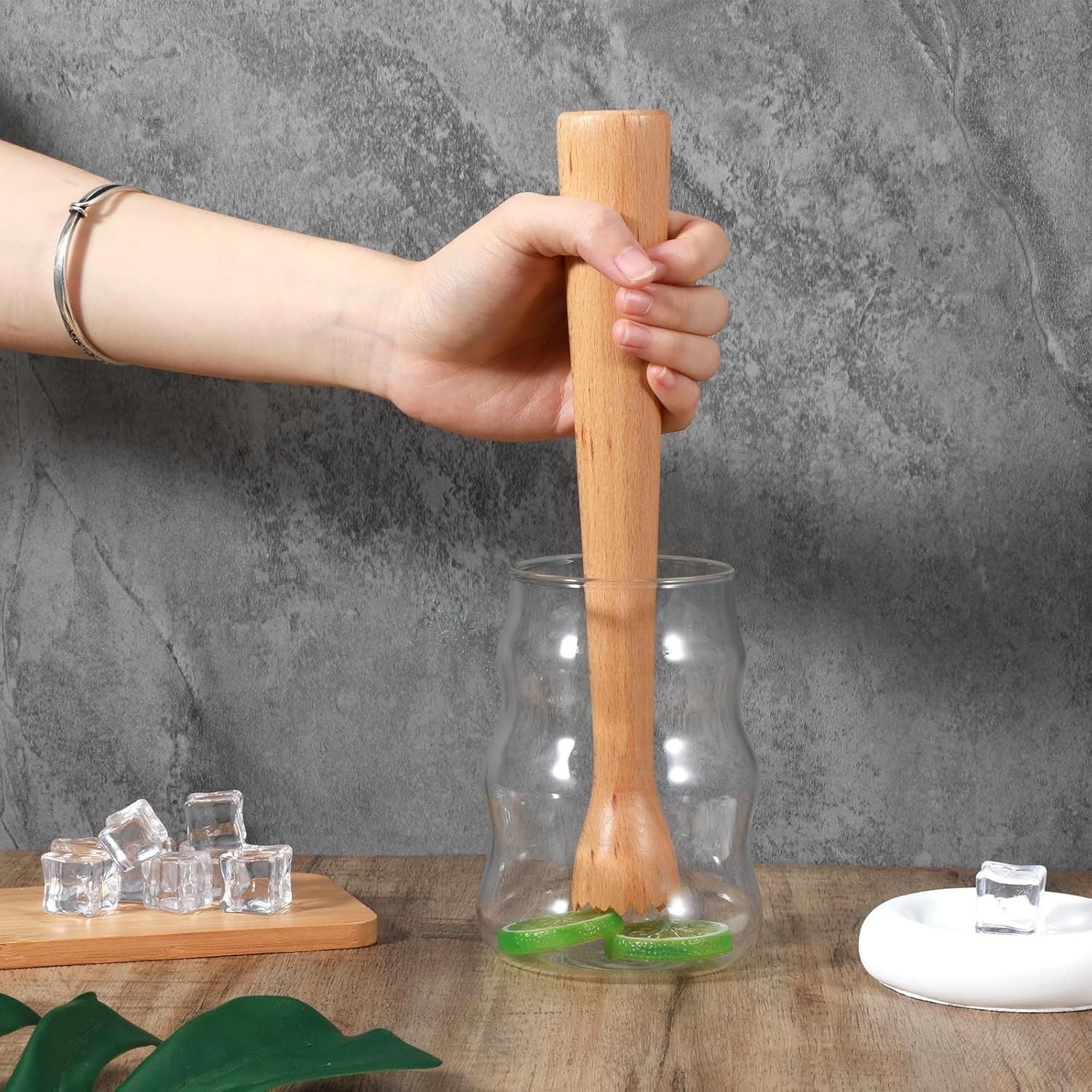 Wooden Muddler for Cocktails, Durable Muddler for Lemonade, Professional Bar Muddler Tool, Home and Bar Cocktail Muddler for Mojitos, Fruit Drinks 10 Inch