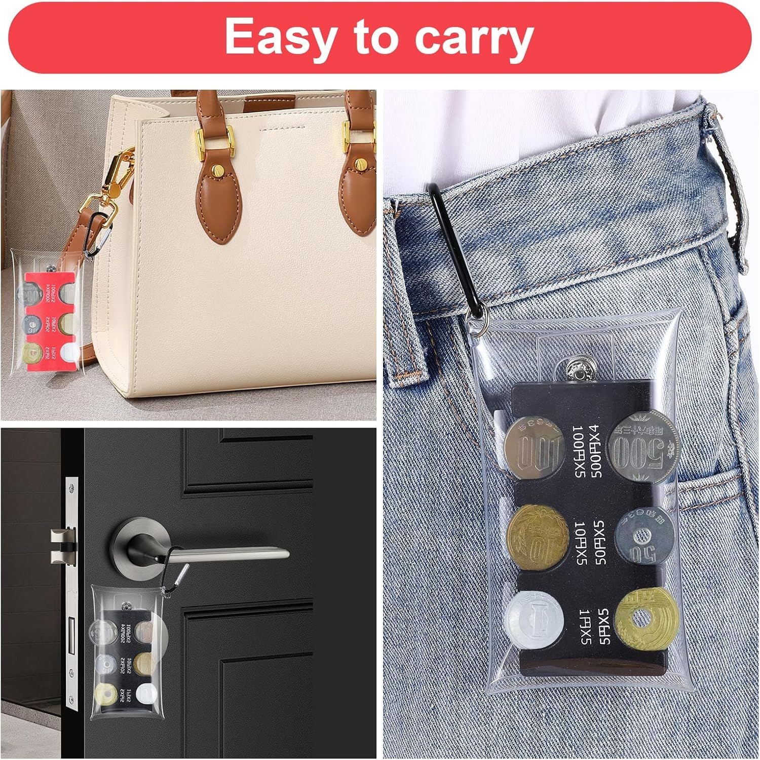 2 Pcs Yen Coin Organizer with PVC Pack, Japanese Coin Organizer, Portable Rectangle Coin Holder for Car, Plastic Coin Sorter Wallet with 6 Slots, Dispenser for Travel Black, Red