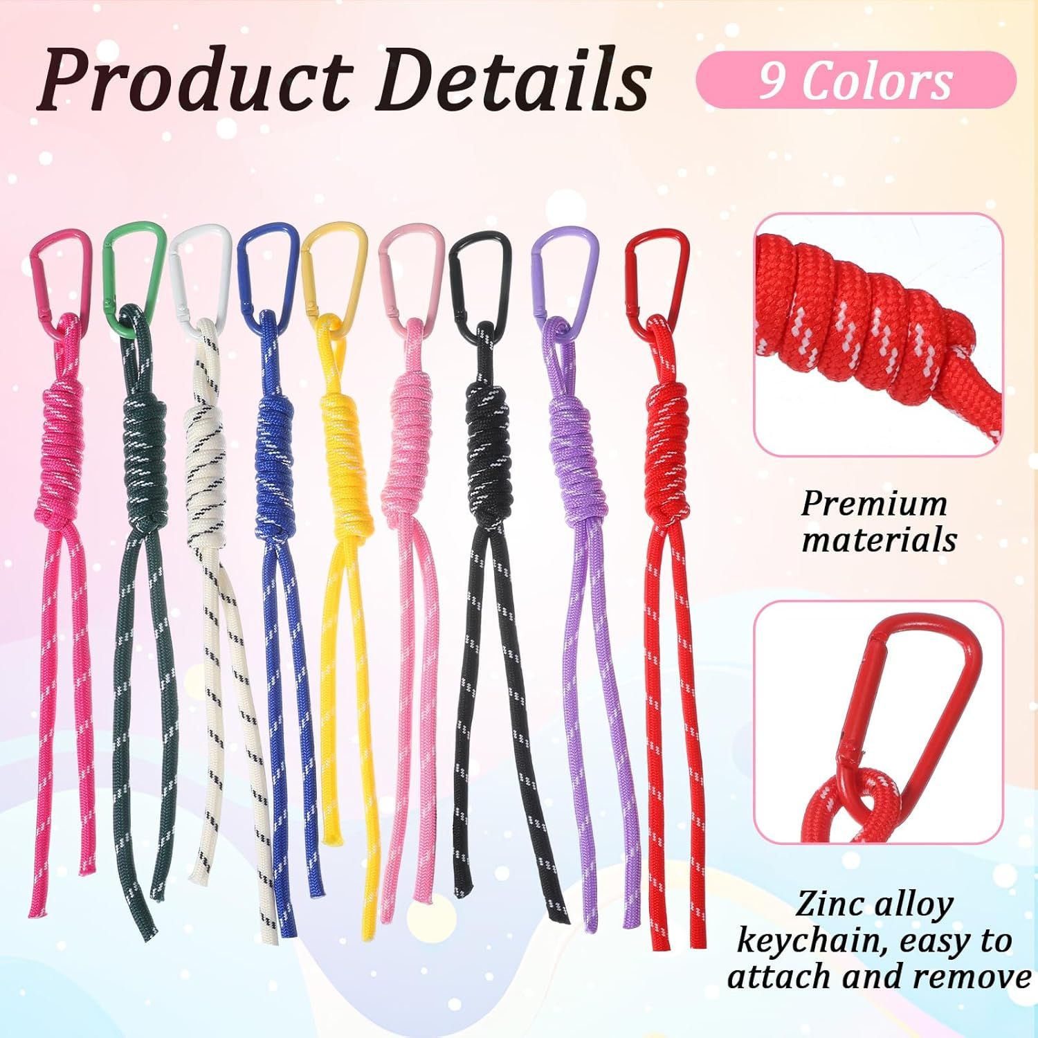 9PCS Paracord Keychain, Paracord Rope Keychains Bag Charm Rope Braided Cord Keychain for Purse Handmade Ropes Key Chain Backpack Handbag Decoration Accessories Colorful