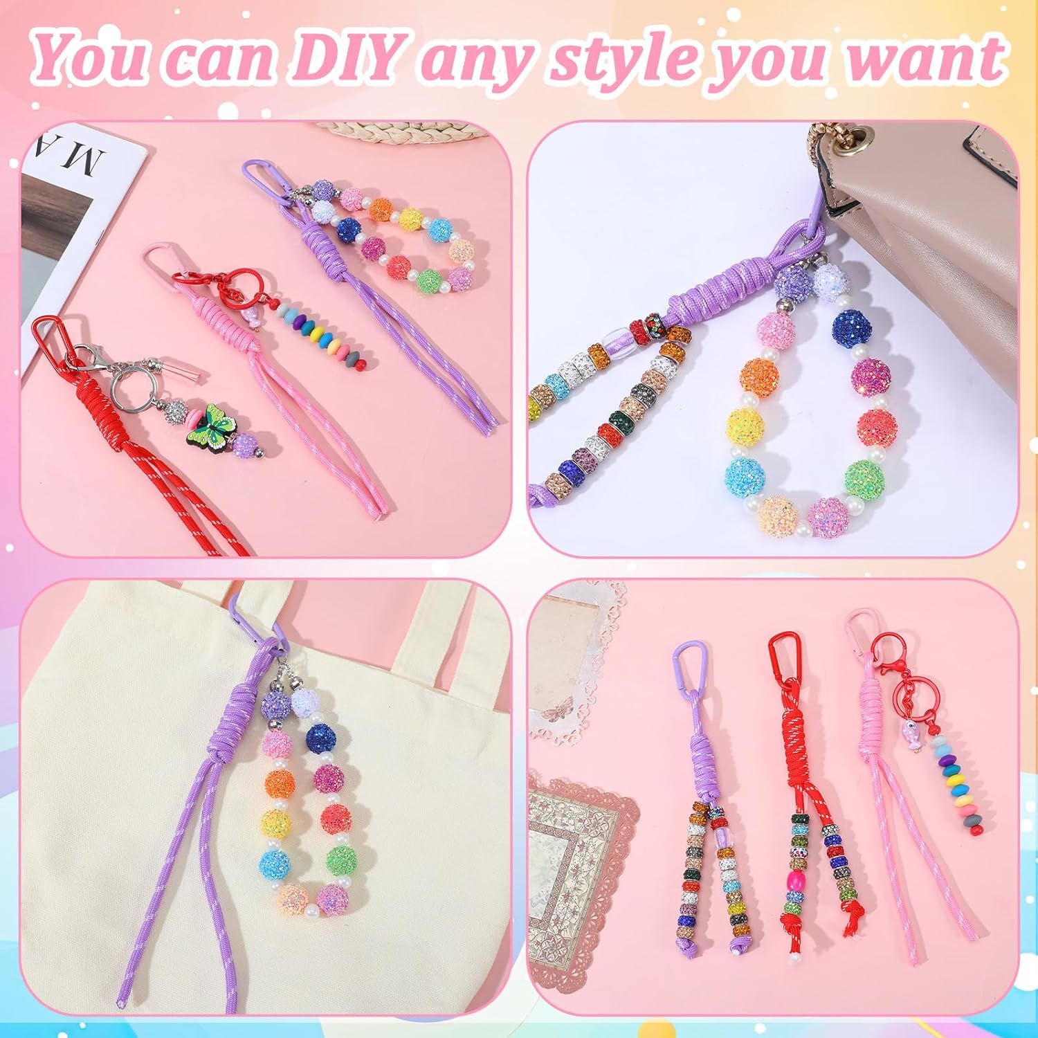 9PCS Paracord Keychain, Paracord Rope Keychains Bag Charm Rope Braided Cord Keychain for Purse Handmade Ropes Key Chain Backpack Handbag Decoration Accessories Colorful