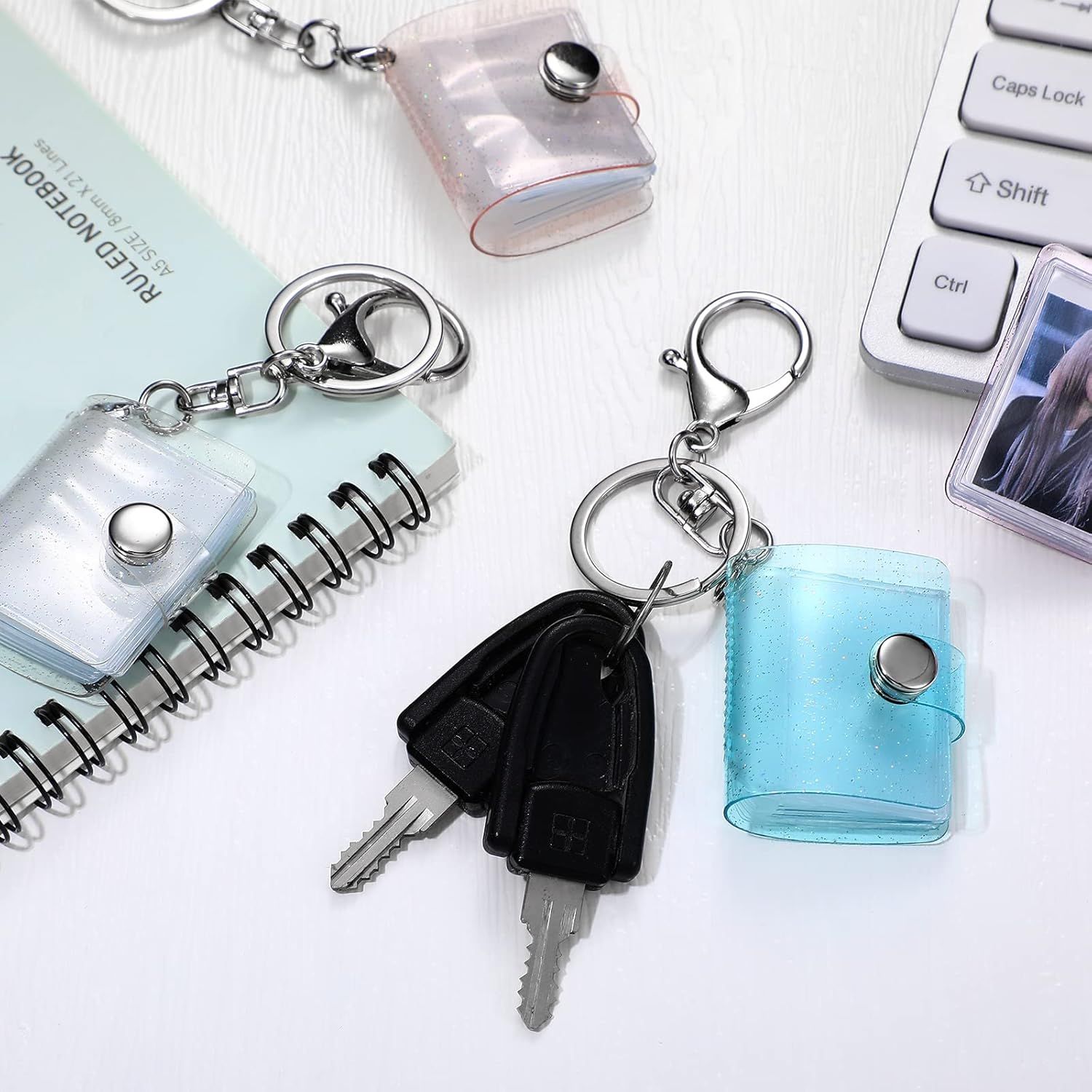 4 Pack 1 Inch Mini Small Photo Album 16 Pockets Photo Storage with Keychain Mini Album Keychain for Picture Card Holder Storage Book Wedding Anniversary Birthday