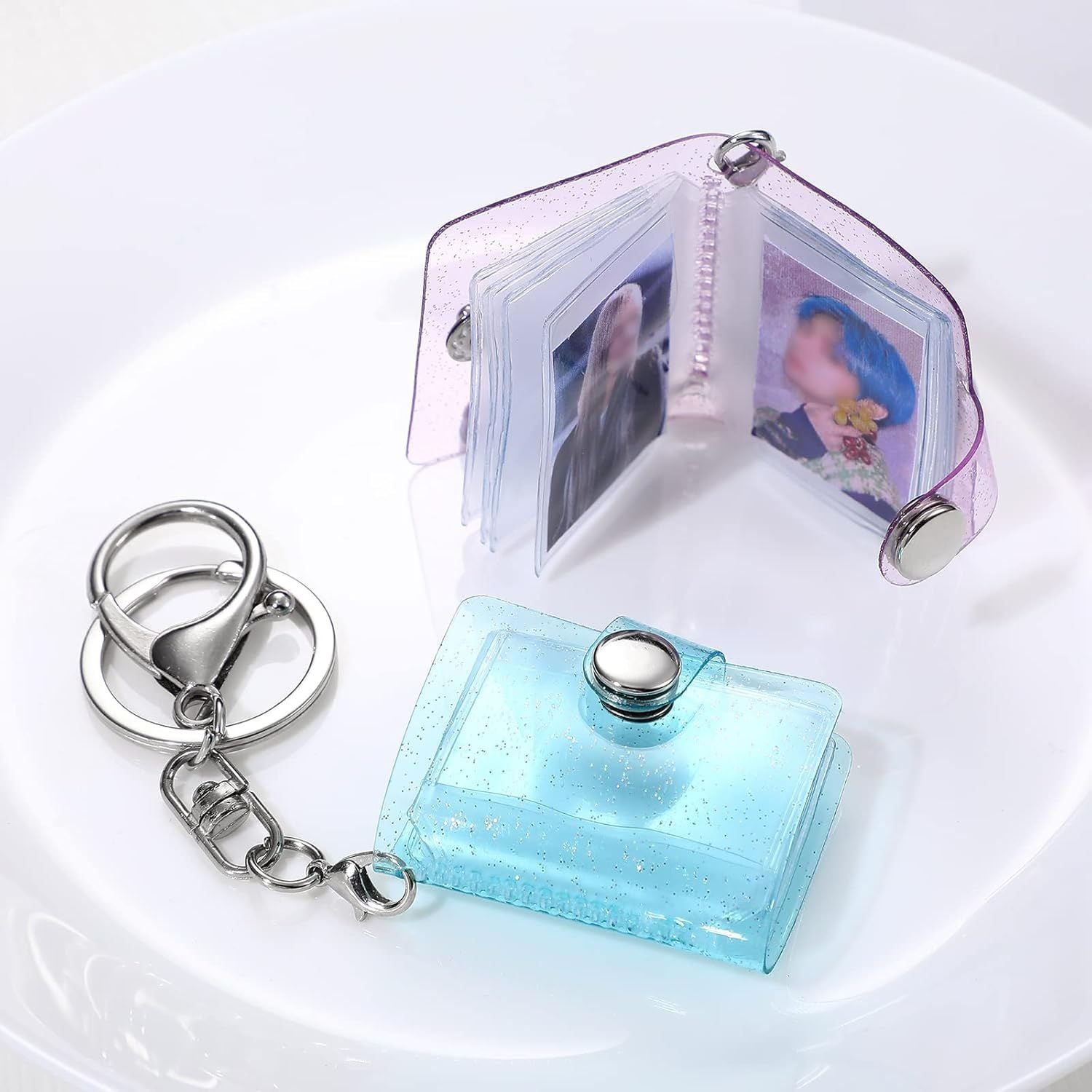 4 Pack 1 Inch Mini Small Photo Album 16 Pockets Photo Storage with Keychain Mini Album Keychain for Picture Card Holder Storage Book Wedding Anniversary Birthday