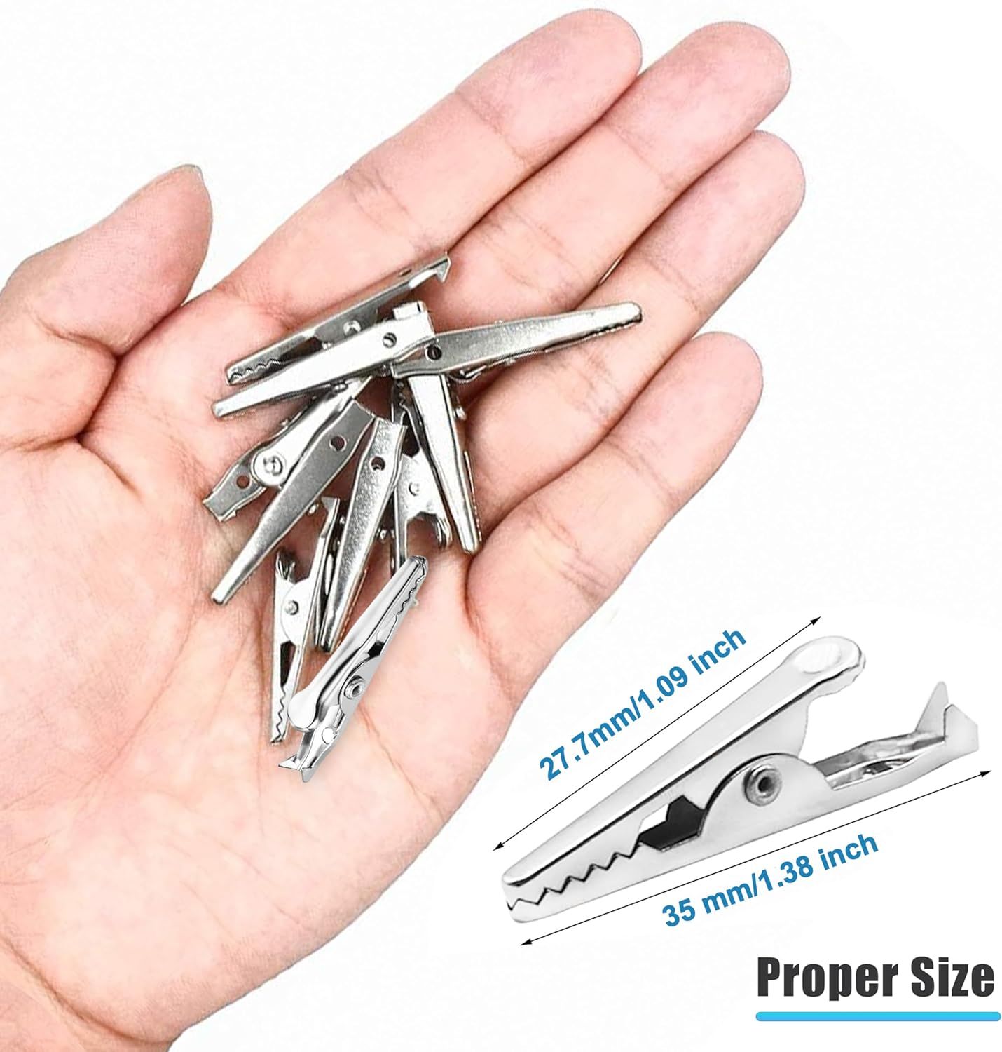 100 Pack Mini Clamps Alligator Clips for Crafts & Electrical, Small Metal Clips for Joints 35 mm Alligator Clamp for Crafting, Gator Clips Clamps Bulk for Crafts Holding Silver