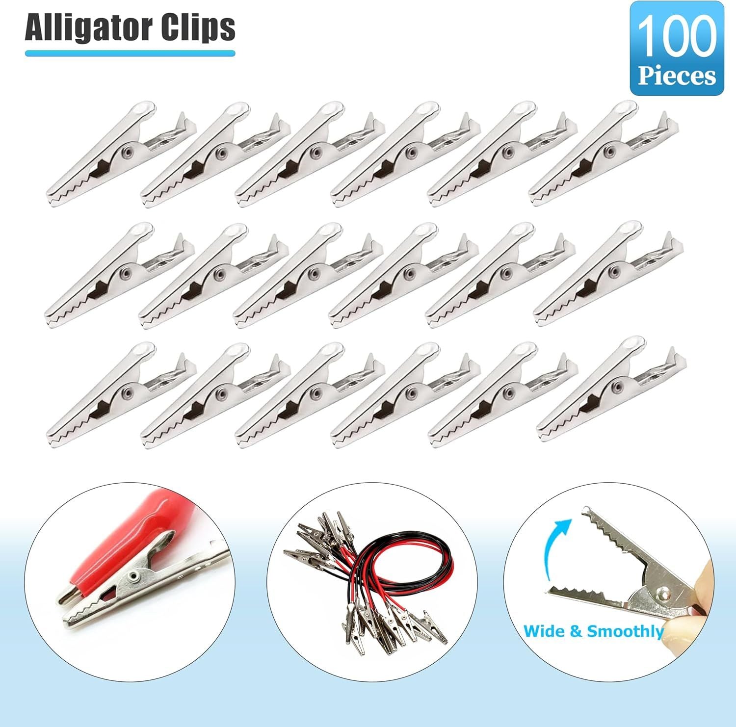 100 Pack Mini Clamps Alligator Clips for Crafts & Electrical, Small Metal Clips for Joints 35 mm Alligator Clamp for Crafting, Gator Clips Clamps Bulk for Crafts Holding Silver