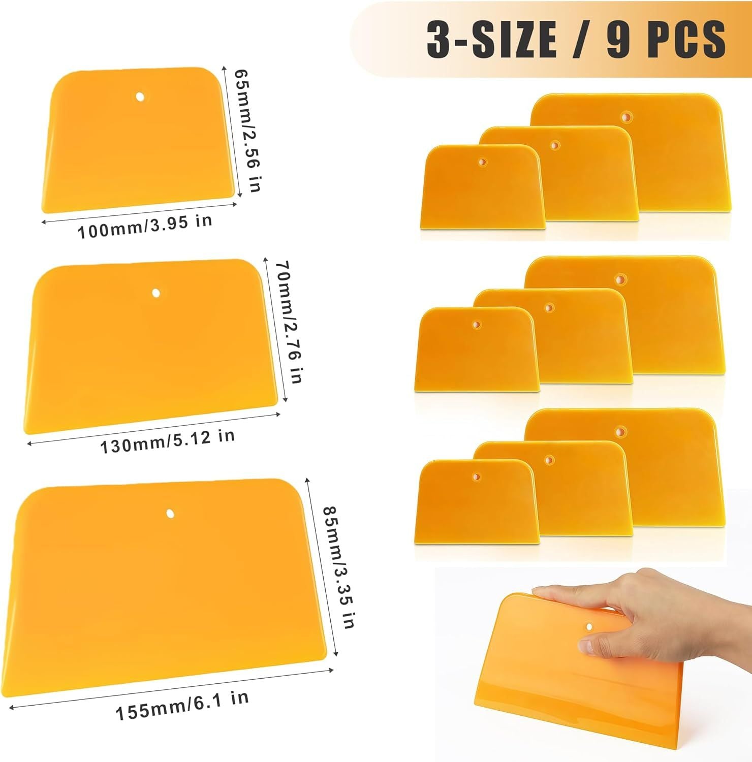 Body Filler Spreader, 9-Pack Reusable Plastic Auto Body Spreader Tools for Car Applying Fillers, Putties, Glazes, Caulks, and Paints Includes 4", 5", and 6" Sizes