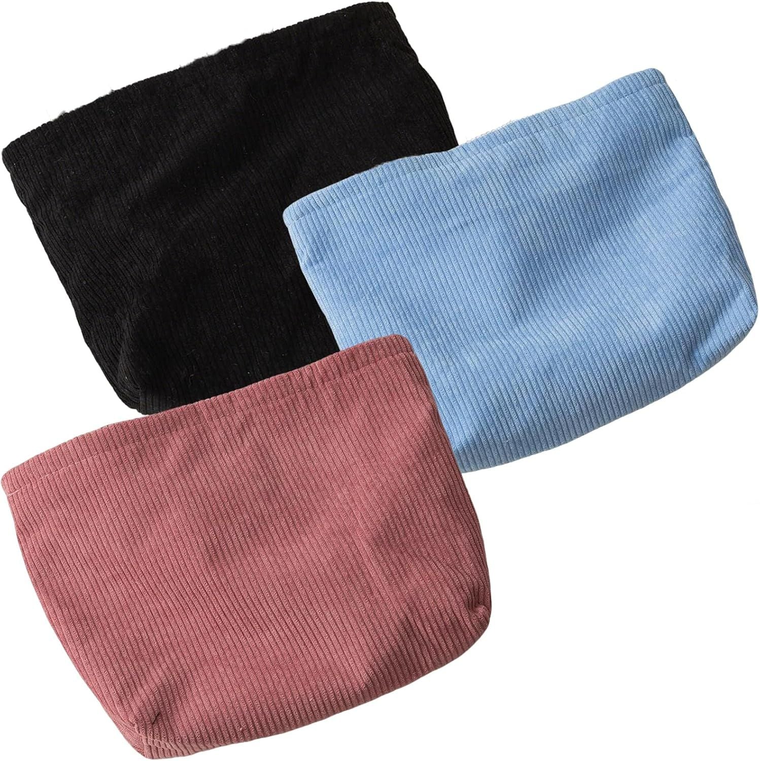 3 Pieces 10Inch Corduroy Cosmetic Bag Large Makeup Bag, Cosmetic Bags for Women Cute Large Capacity Make up Bags Travel Toiletry Aesthetic Skincare Brushes Storage Organizer for Women 3 colors