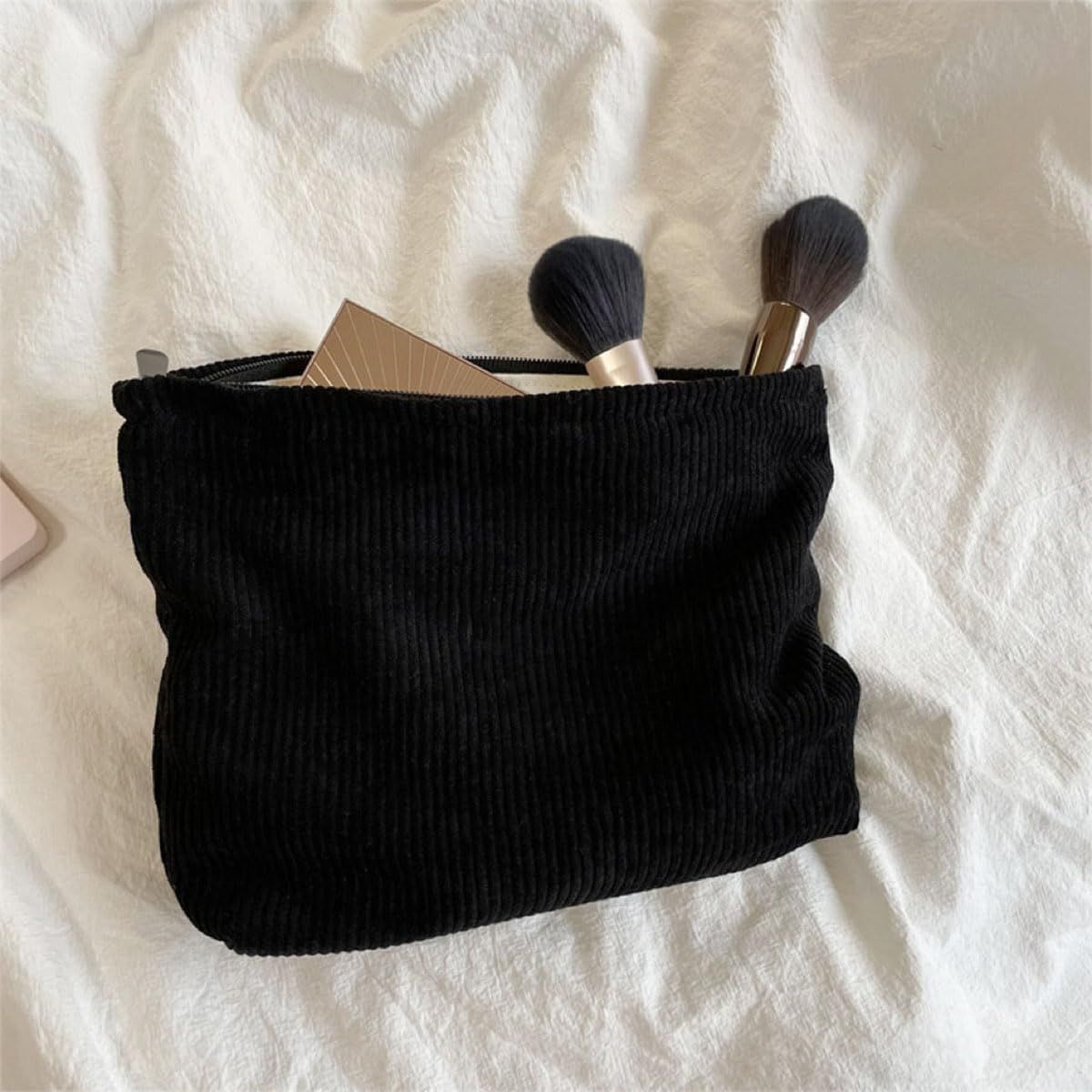 3 Pieces 10Inch Corduroy Cosmetic Bag Large Makeup Bag, Cosmetic Bags for Women Cute Large Capacity Make up Bags Travel Toiletry Aesthetic Skincare Brushes Storage Organizer for Women 3 colors