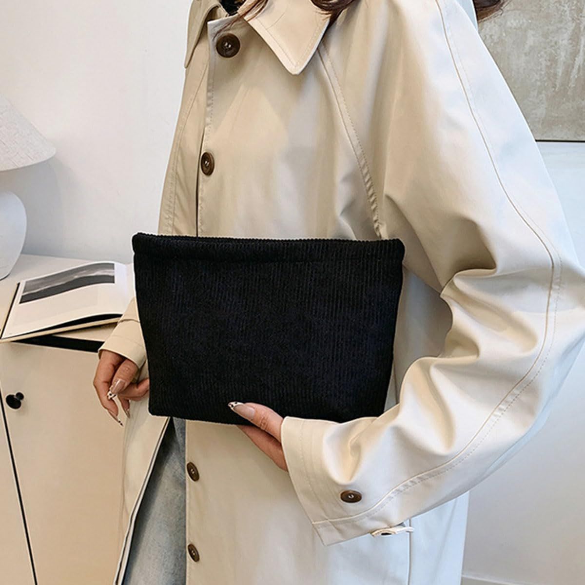 3 Pieces 10Inch Corduroy Cosmetic Bag Large Makeup Bag, Cosmetic Bags for Women Cute Large Capacity Make up Bags Travel Toiletry Aesthetic Skincare Brushes Storage Organizer for Women 3 colors