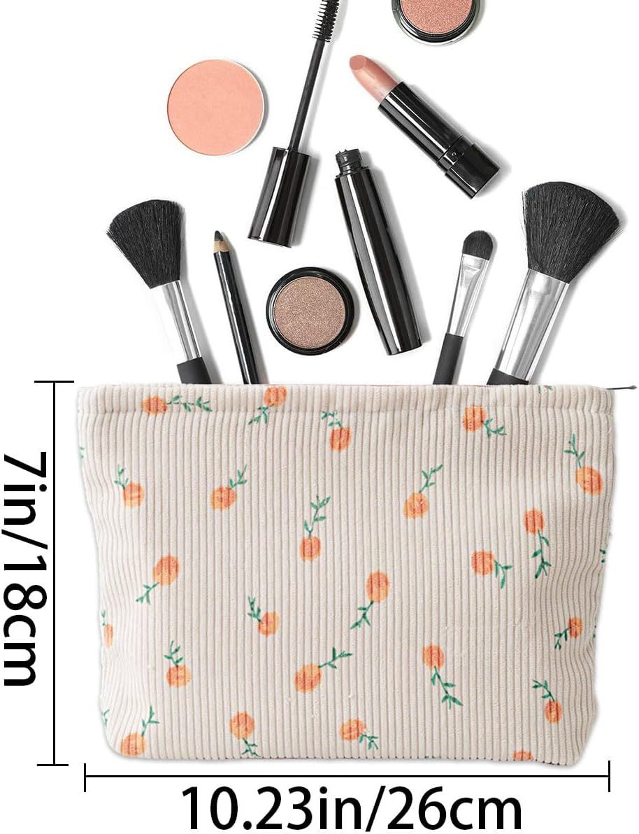 2 Pieces Large Corduroy Cosmetic Bag 10.23INCH Makeup Bag, Cosmetic Bags for Women Cute Large Capacity Make up Bags Travel Toiletry Aesthetic Skincare Brushes Storage Organizer for Women