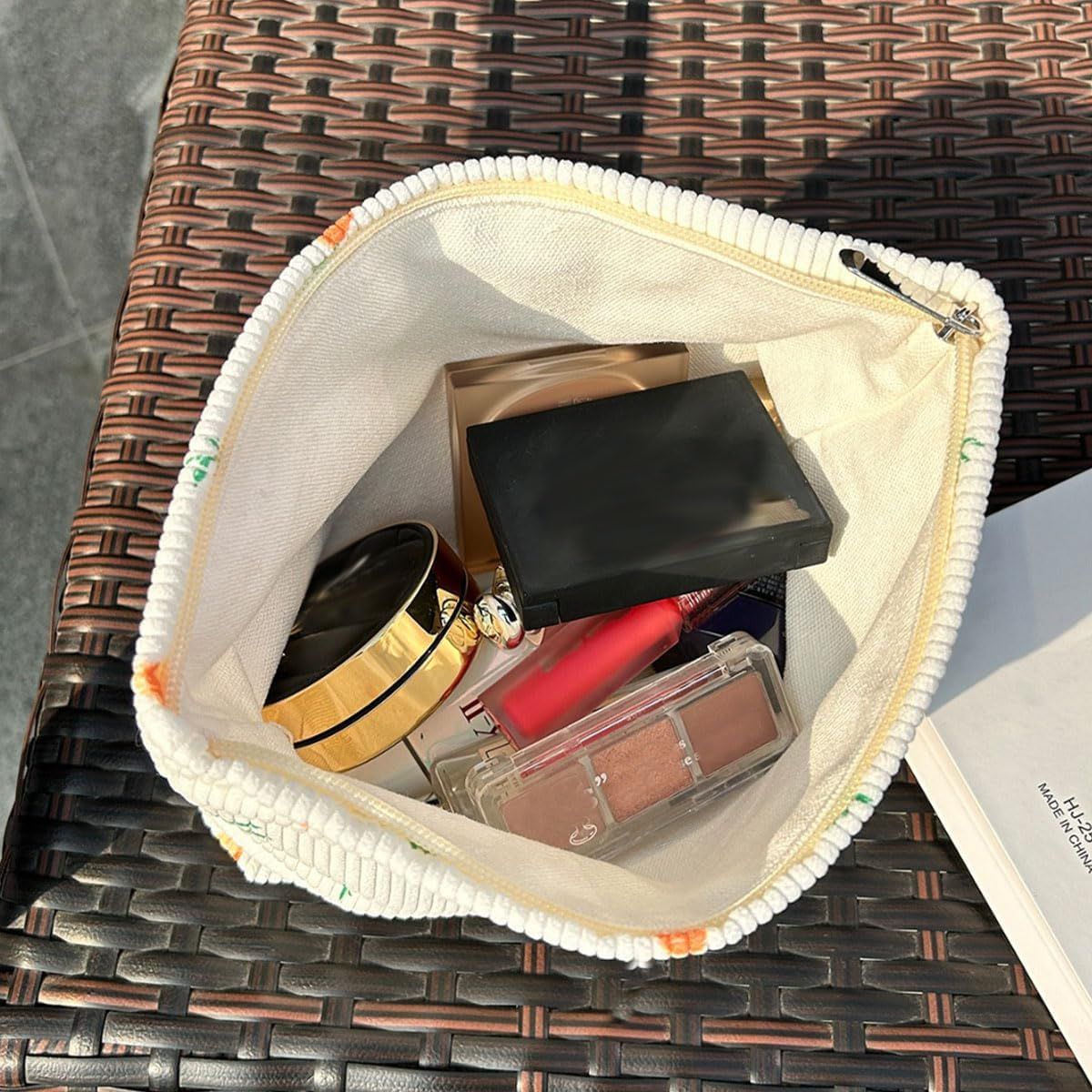 2 Pieces Large Corduroy Cosmetic Bag 10.23INCH Makeup Bag, Cosmetic Bags for Women Cute Large Capacity Make up Bags Travel Toiletry Aesthetic Skincare Brushes Storage Organizer for Women