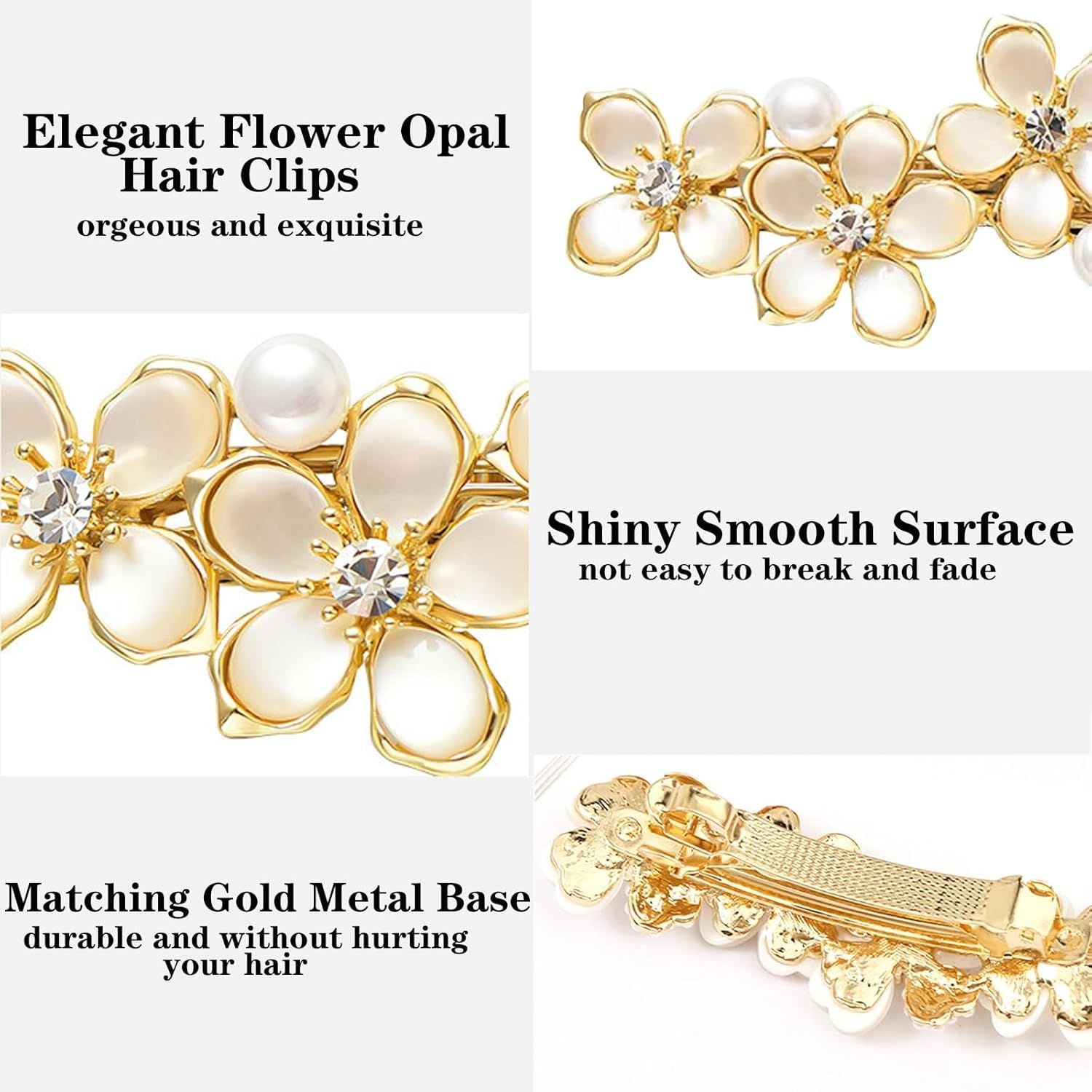 3 PCS Flower Hair Clips for Women Vintage Rhinestone Opal Hair Barrettes Flower Hairpin French Crystal Flower Hairpin Hair Accessories Hair Decorations