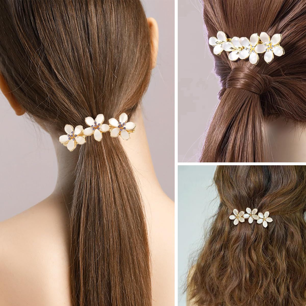 3 PCS Flower Hair Clips for Women Vintage Rhinestone Opal Hair Barrettes Flower Hairpin French Crystal Flower Hairpin Hair Accessories Hair Decorations