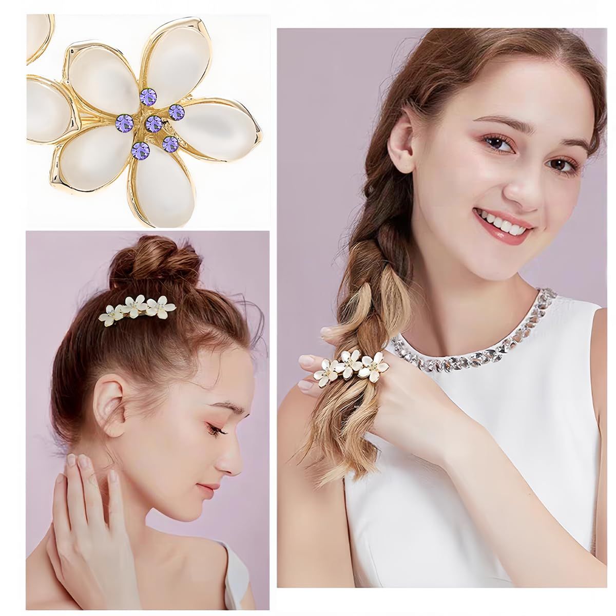 3 PCS Flower Hair Clips for Women Vintage Rhinestone Opal Hair Barrettes Flower Hairpin French Crystal Flower Hairpin Hair Accessories Hair Decorations