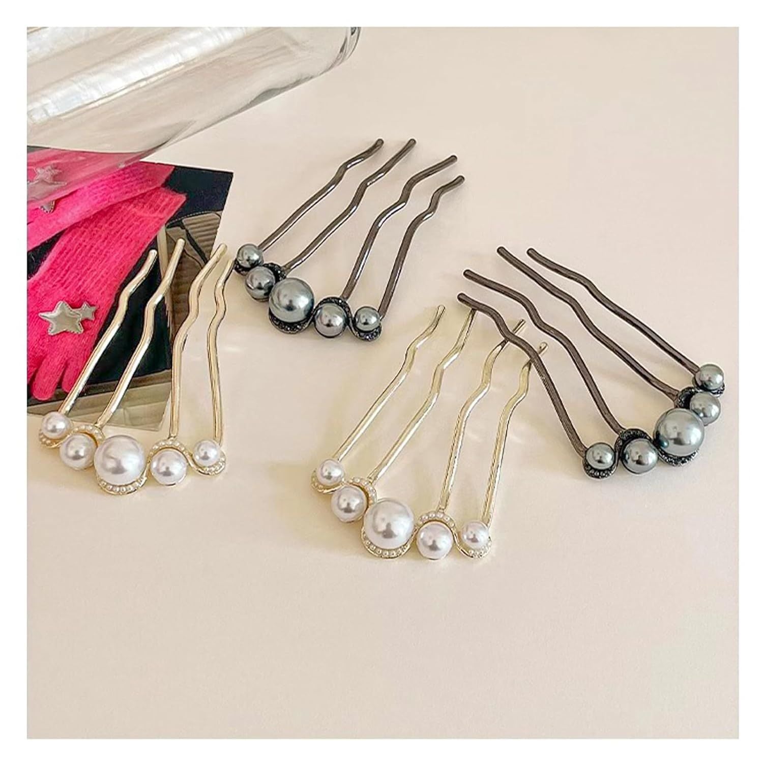 6 Pcs Wedding Pearl Hair Comb U-Shape Side Comb legant Vintage French Pearl Hair Pins Hair Clip Bridal Hair Accessories for Brides, Bridesmaid, Party, Daily, Holiday