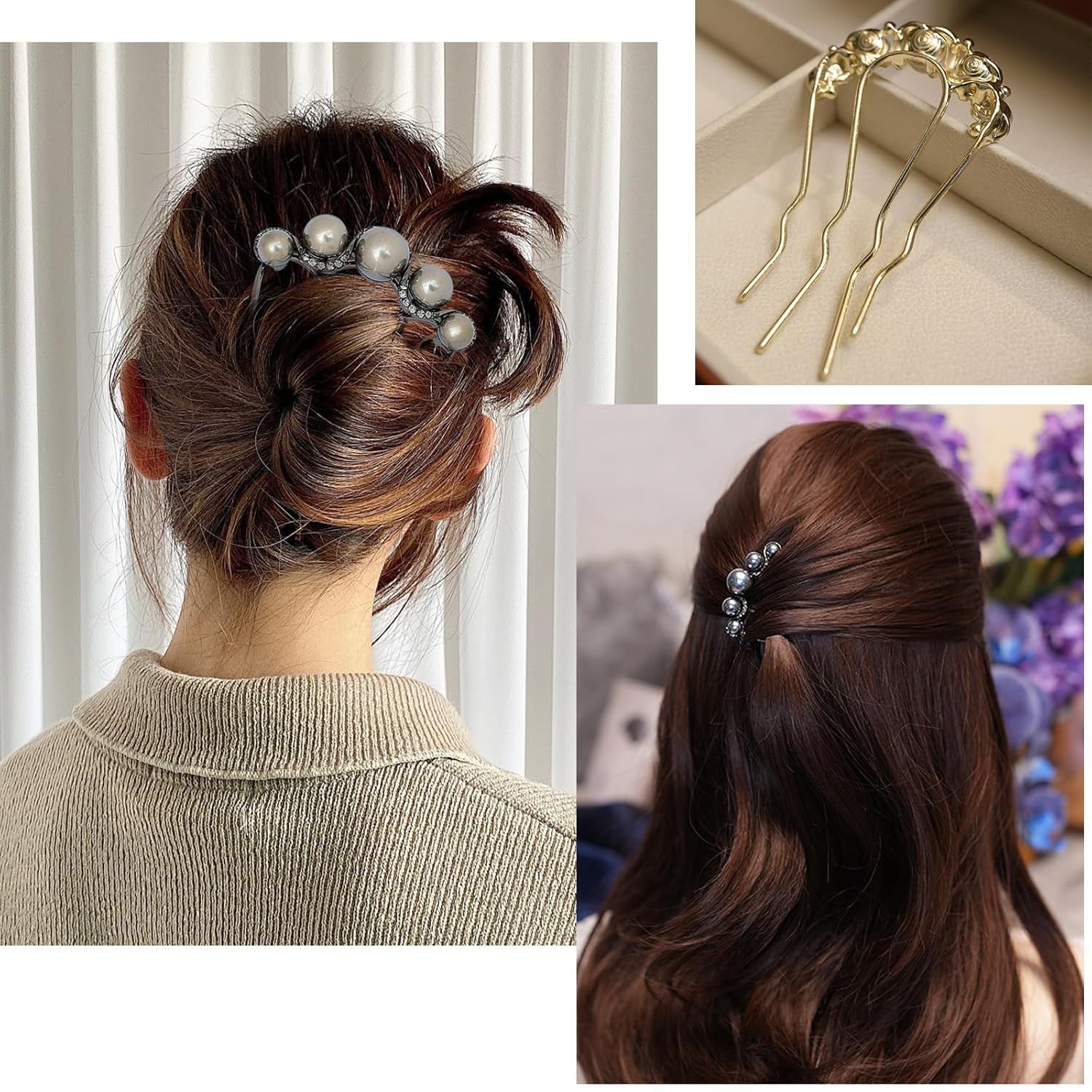 6 Pcs Wedding Pearl Hair Comb U-Shape Side Comb legant Vintage French Pearl Hair Pins Hair Clip Bridal Hair Accessories for Brides, Bridesmaid, Party, Daily, Holiday