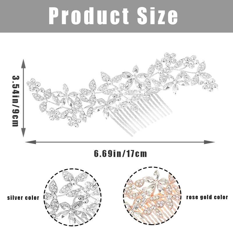 2 Pack Bridal Wedding Hair Pins Rhinestones Flower Hair Combs Pins Bride Hairpieces Gorgeous Hair Accessories for Brides Bridesmaids Women Girls Updo Gold, Silver