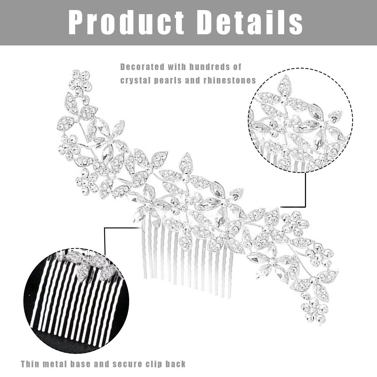 2 Pack Bridal Wedding Hair Pins Rhinestones Flower Hair Combs Pins Bride Hairpieces Gorgeous Hair Accessories for Brides Bridesmaids Women Girls Updo Gold, Silver