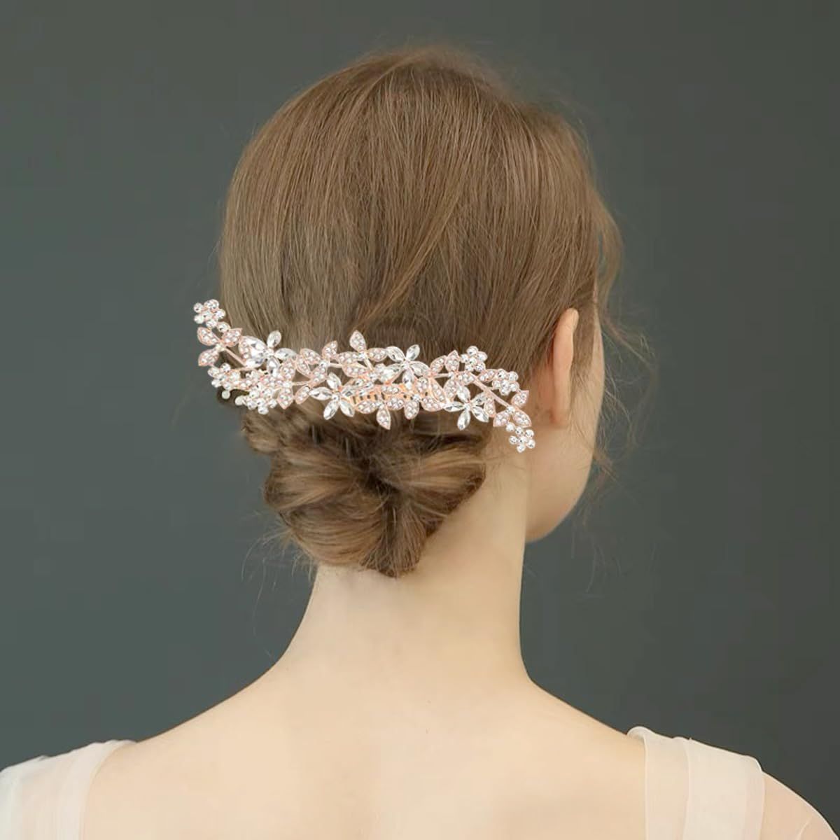 2 Pack Bridal Wedding Hair Pins Rhinestones Flower Hair Combs Pins Bride Hairpieces Gorgeous Hair Accessories for Brides Bridesmaids Women Girls Updo Gold, Silver