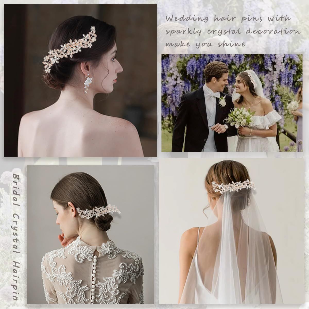 2 Pack Bridal Wedding Hair Pins Rhinestones Flower Hair Combs Pins Bride Hairpieces Gorgeous Hair Accessories for Brides Bridesmaids Women Girls Updo Gold, Silver
