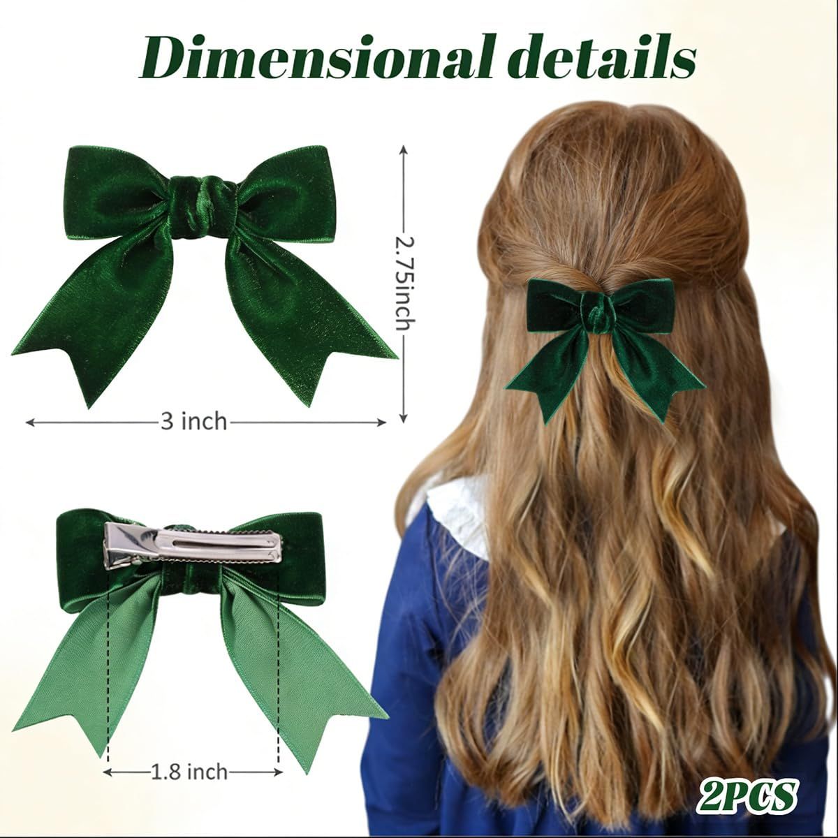 Ordeonrus 8 Pcs Velvet Bows Hair Clip Velvet Hair Bows Hair Ribbon Clips Solid Color Alligator Hairpins for Women Girls Fall Winter Holiday Party Dress Decor Hair Accessory