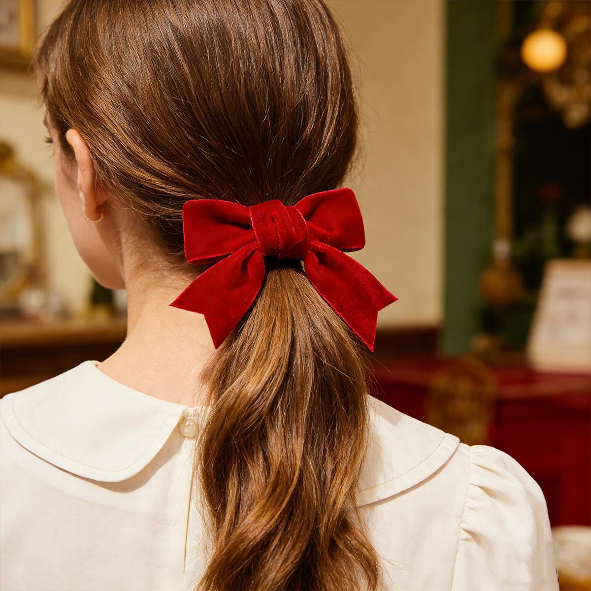 Ordeonrus 8 Pcs Velvet Bows Hair Clip Velvet Hair Bows Hair Ribbon Clips Solid Color Alligator Hairpins for Women Girls Fall Winter Holiday Party Dress Decor Hair Accessory