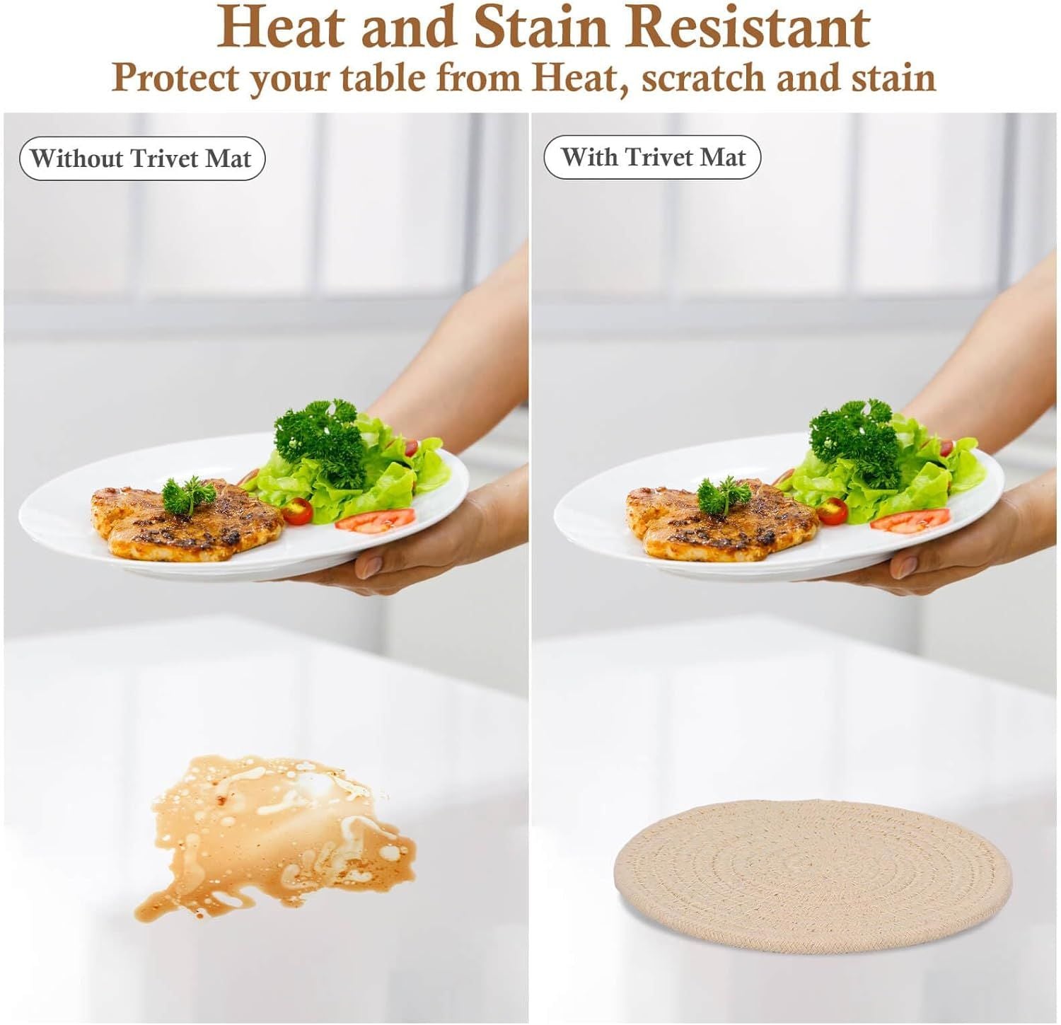 7" Trivets for Hot Dishes, Hot pots and Pans, 4 Heat Resistant Hot Pads, Pot Holders for Kitchen, Home Essentials for New Home and Farmhouse Decor, Fall Decorations for Home Brown
