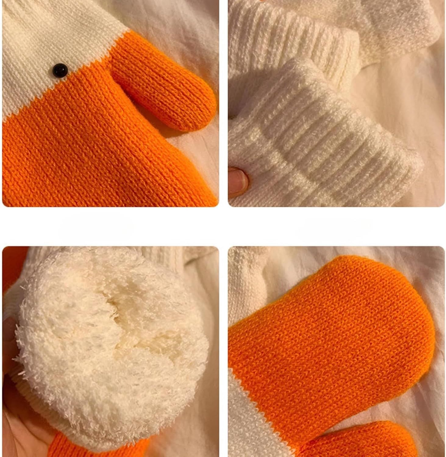 Women's Winter Warm Fleece Knitted Mittens wuth Funny Goose Design