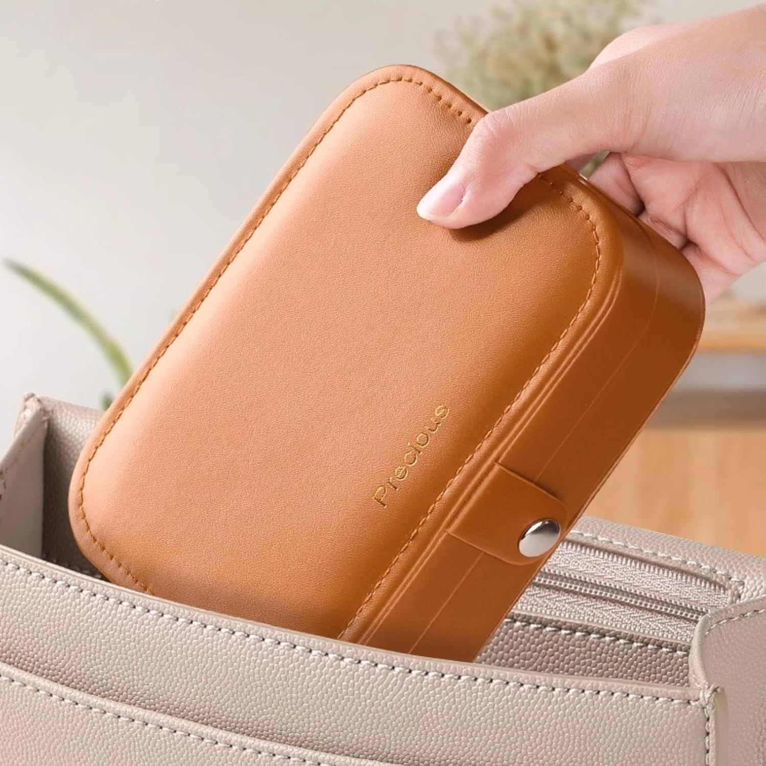 Travel Jewelry Box with 3 Layers for Earrings Studs Rings Necklaces, Portable Compact Jewelry Organizer Storage Case Brown
