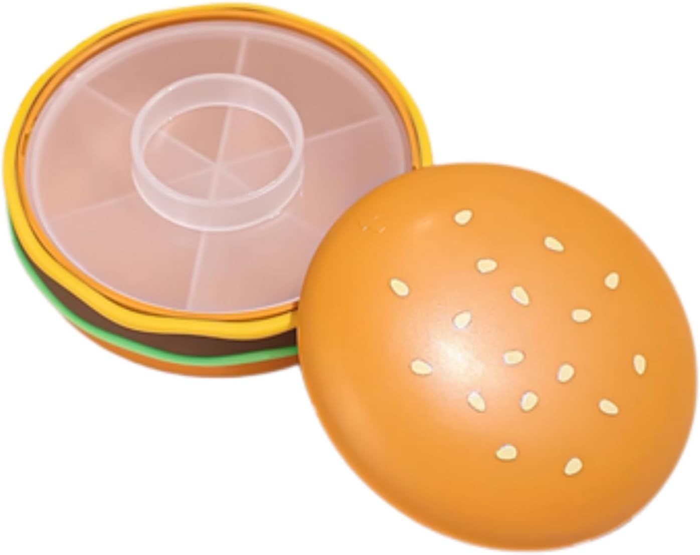 Hamburger Shaped Pill Case, Portable 6 Compartment Mini Pill Organizer with Sealable Lids for Medicine Vitamin Storage Hamburger Pill Box 6-Grid
