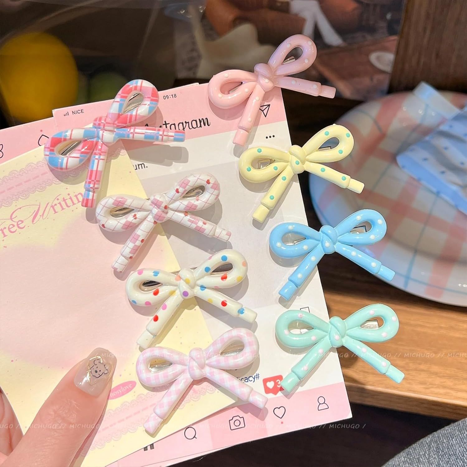 4-8 Pcs Cute Bow Hair Clips for Girl Children Women, 2-Inch Side Bangs Hairpins Fringe Duck Bill Hair Accessories 8 pcs bow A