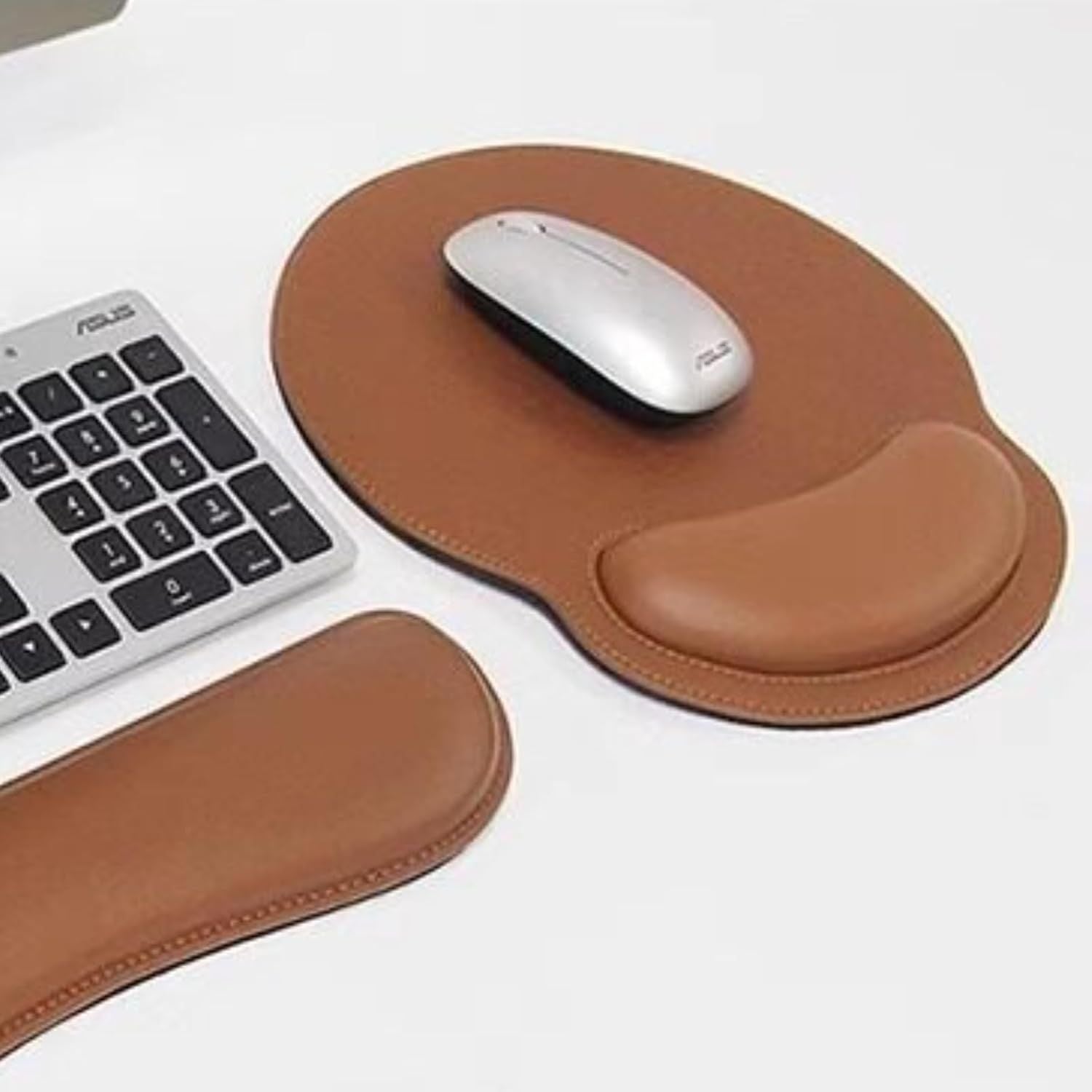 Leather Mouse Pad with Wrist Rest Support Ergonomic Office Computer Keyboard Hand Pad Non Slip Base for Desk Laptop Grey