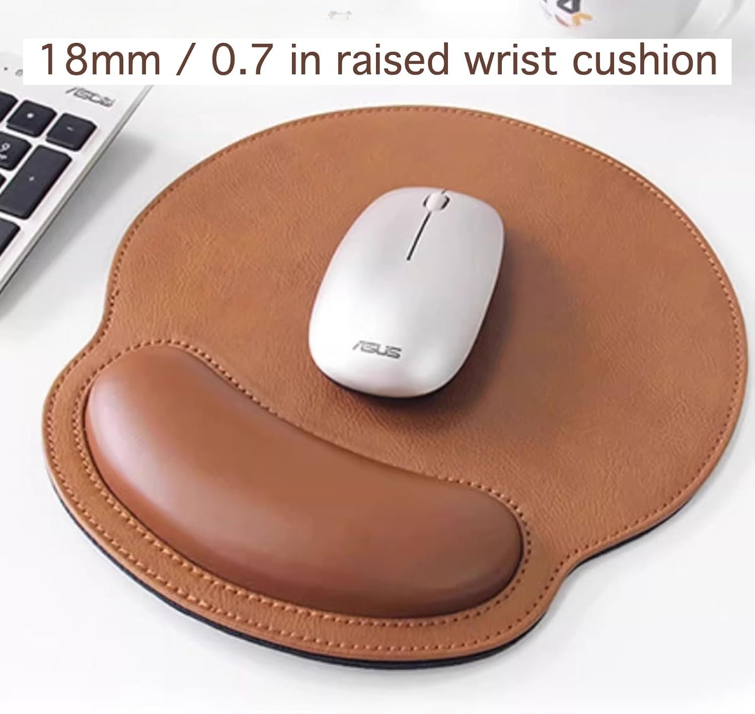 Leather Mouse Pad with Wrist Rest Support Ergonomic Office Computer Keyboard Hand Pad Non Slip Base for Desk Laptop Grey