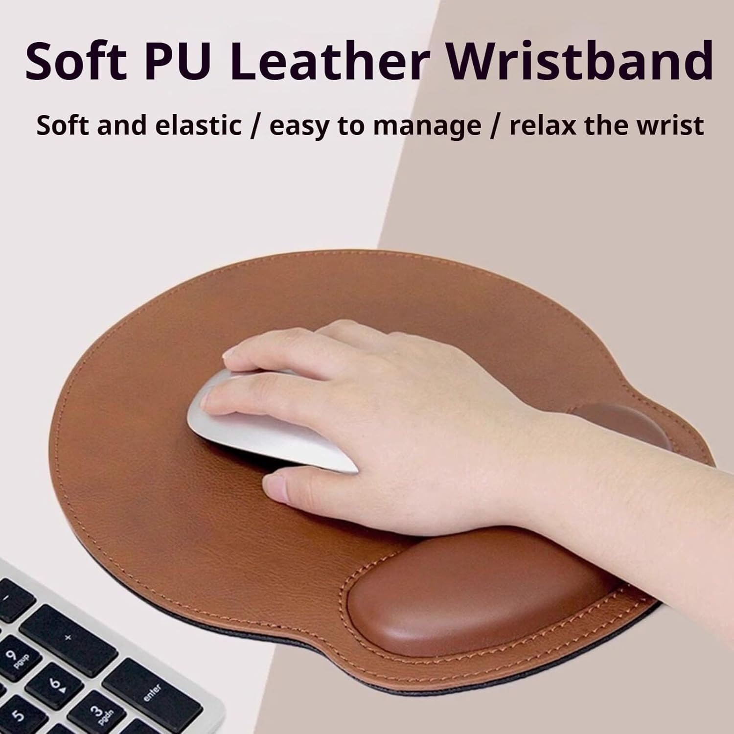 Leather Mouse Pad with Wrist Rest Support Ergonomic Office Computer Keyboard Hand Pad Non Slip Base for Desk Laptop Grey