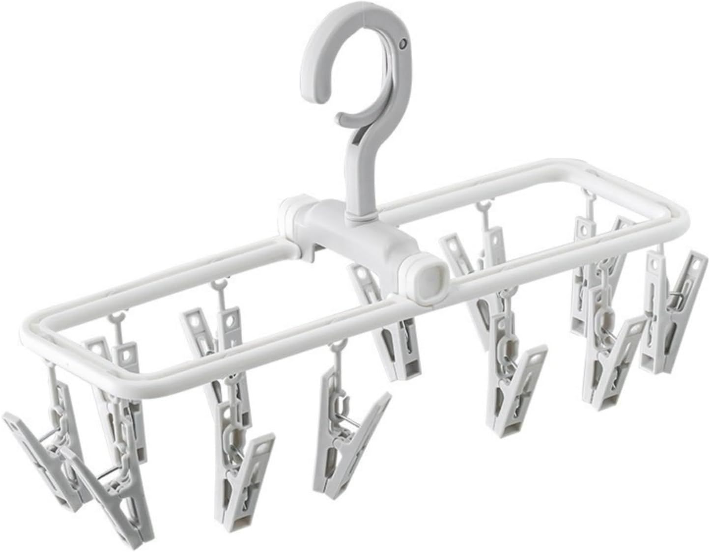 2 Pack Clothes Drying Rack with 12 Multiple Clips, Foldable Portable Travel Hanger for Socks Underwear Bras White