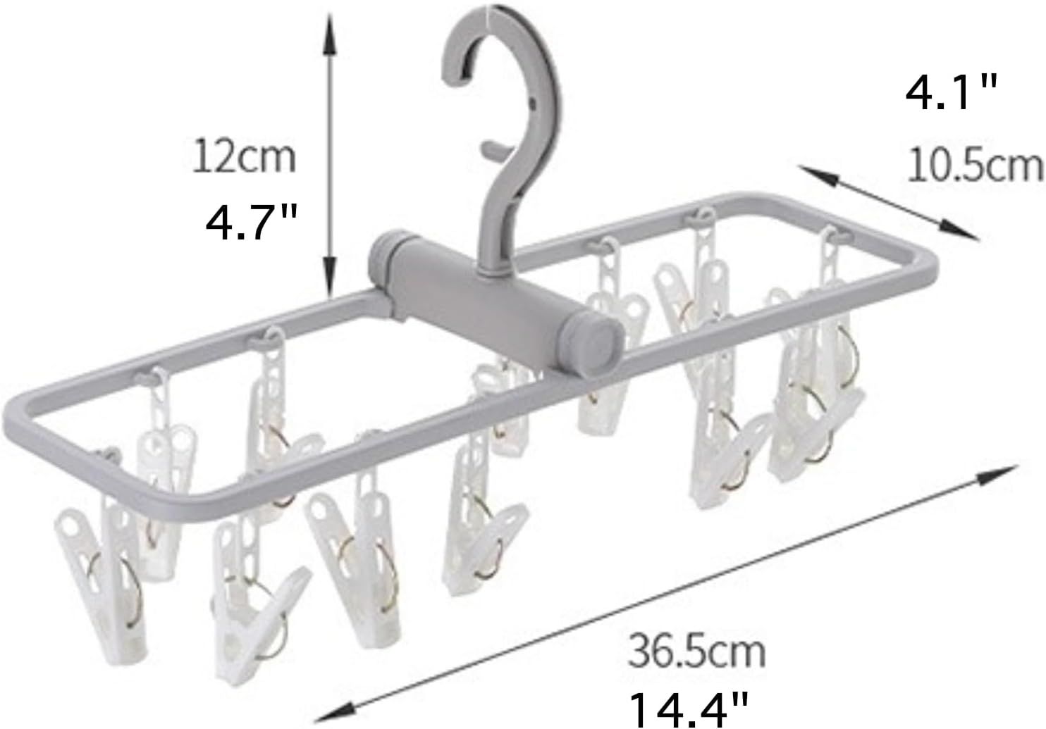 2 Pack Clothes Drying Rack with 12 Multiple Clips, Foldable Portable Travel Hanger for Socks Underwear Bras White