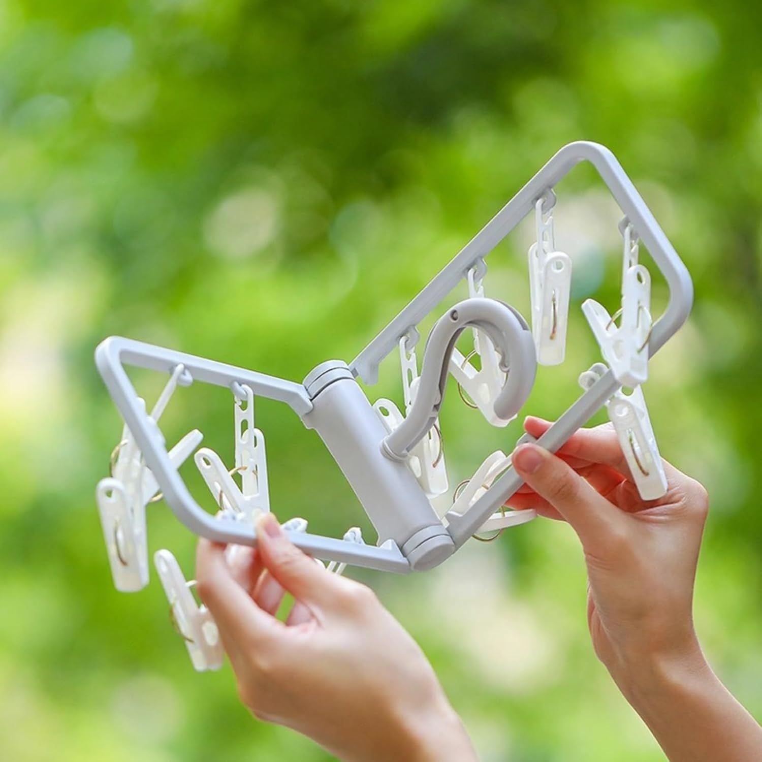 2 Pack Clothes Drying Rack with 12 Multiple Clips, Foldable Portable Travel Hanger for Socks Underwear Bras White