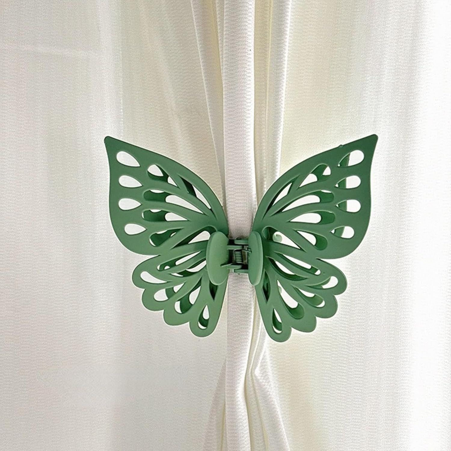 Butterfly Shape Curtain Claw Clips 2 Pack, Decorative Curtain Holder for Living Room Bedroom, Creative Drapery Tieback Green,2