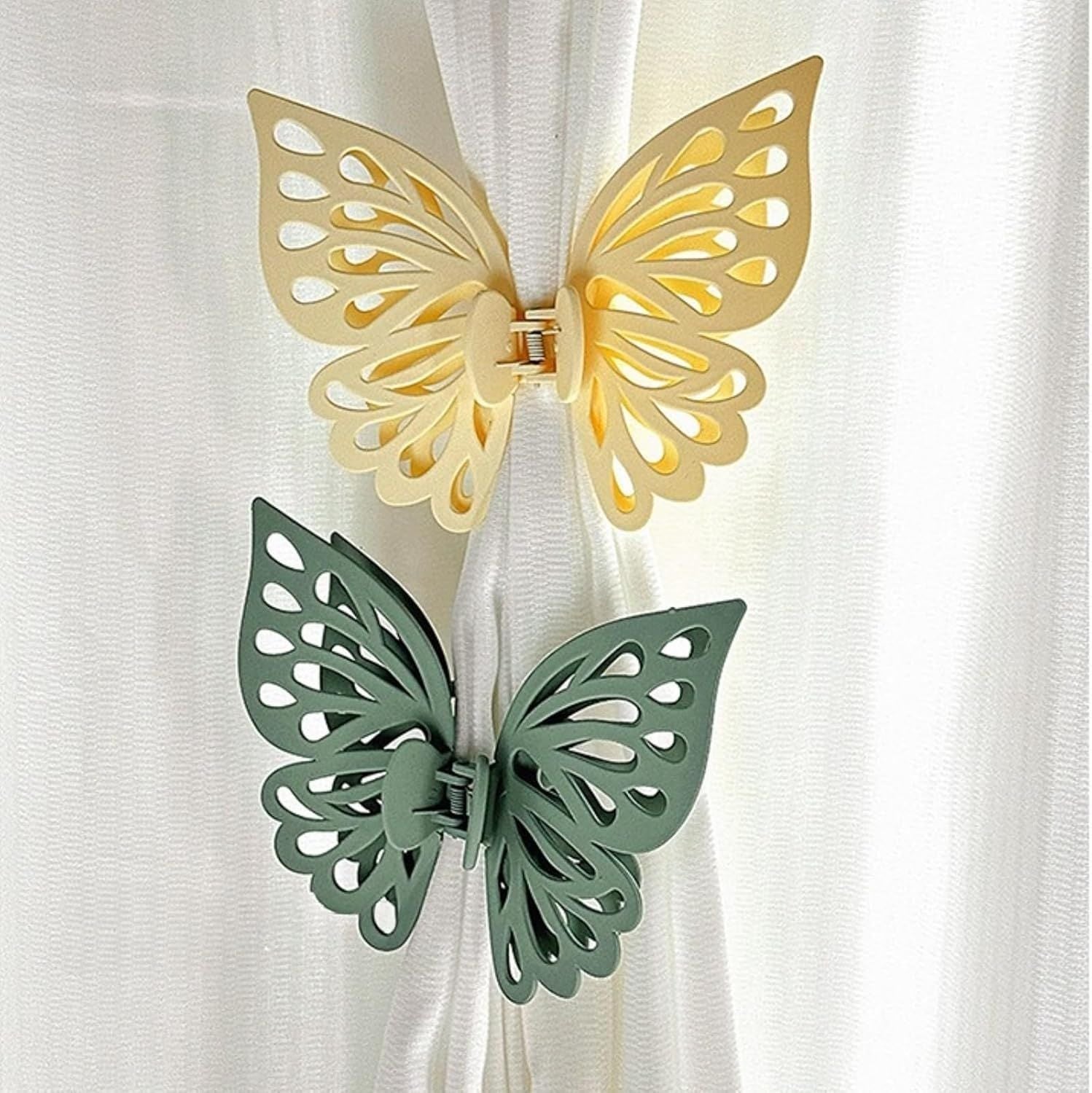Butterfly Shape Curtain Claw Clips 2 Pack, Decorative Curtain Holder for Living Room Bedroom, Creative Drapery Tieback Green,2