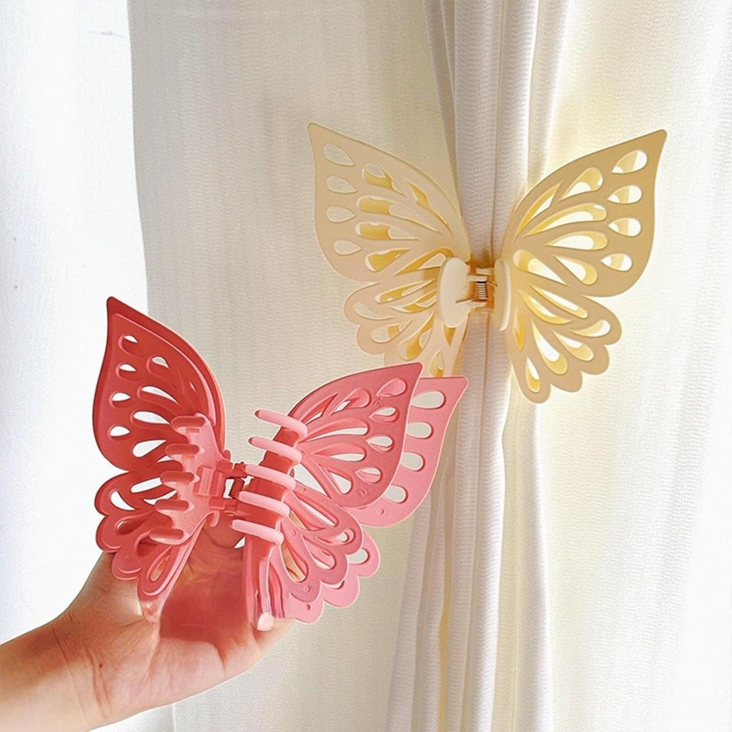 Butterfly Shape Curtain Claw Clips 2 Pack, Decorative Curtain Holder for Living Room Bedroom, Creative Drapery Tieback Green,2