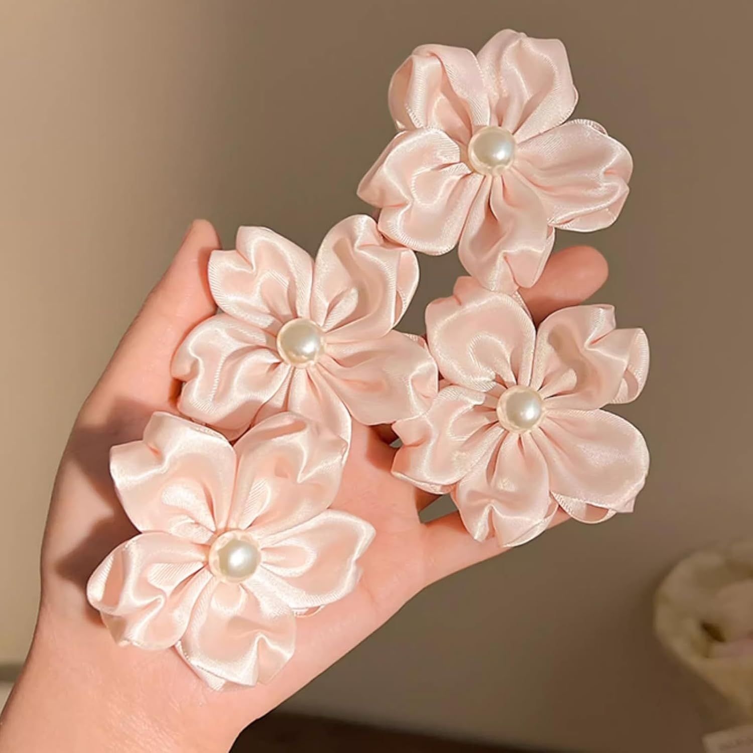 2 Pack Pink Sakura Hair Clips With Pearls for Girls Front Side Bangs, Fringe Duckbill Hair Clips Headwear Accessories Sakura