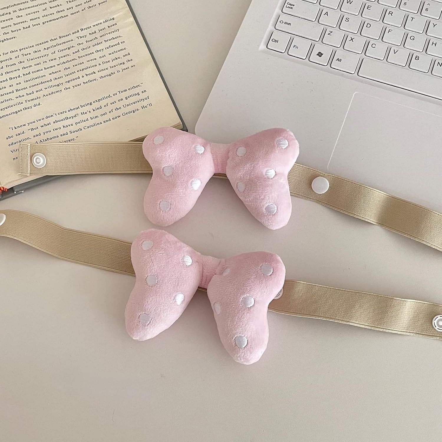 2 Pack Curtain Tiebacks with Pink Plush Bow and White Polka Dot, Snap Button Closure Curtains Holdbacks for Window Decor Pink