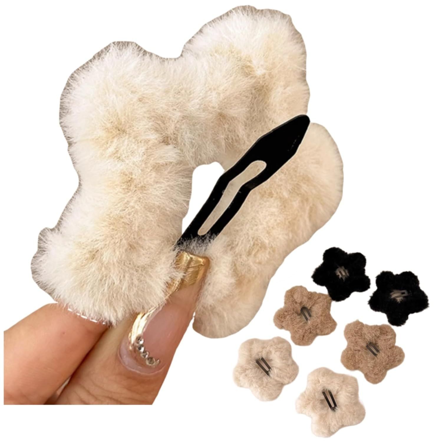 6 Pcs Plush Star Hair Clips for Women Girls, Winter Hair Accessories Fuzzy Hairpins for Bangs Side Hair Holders Mix