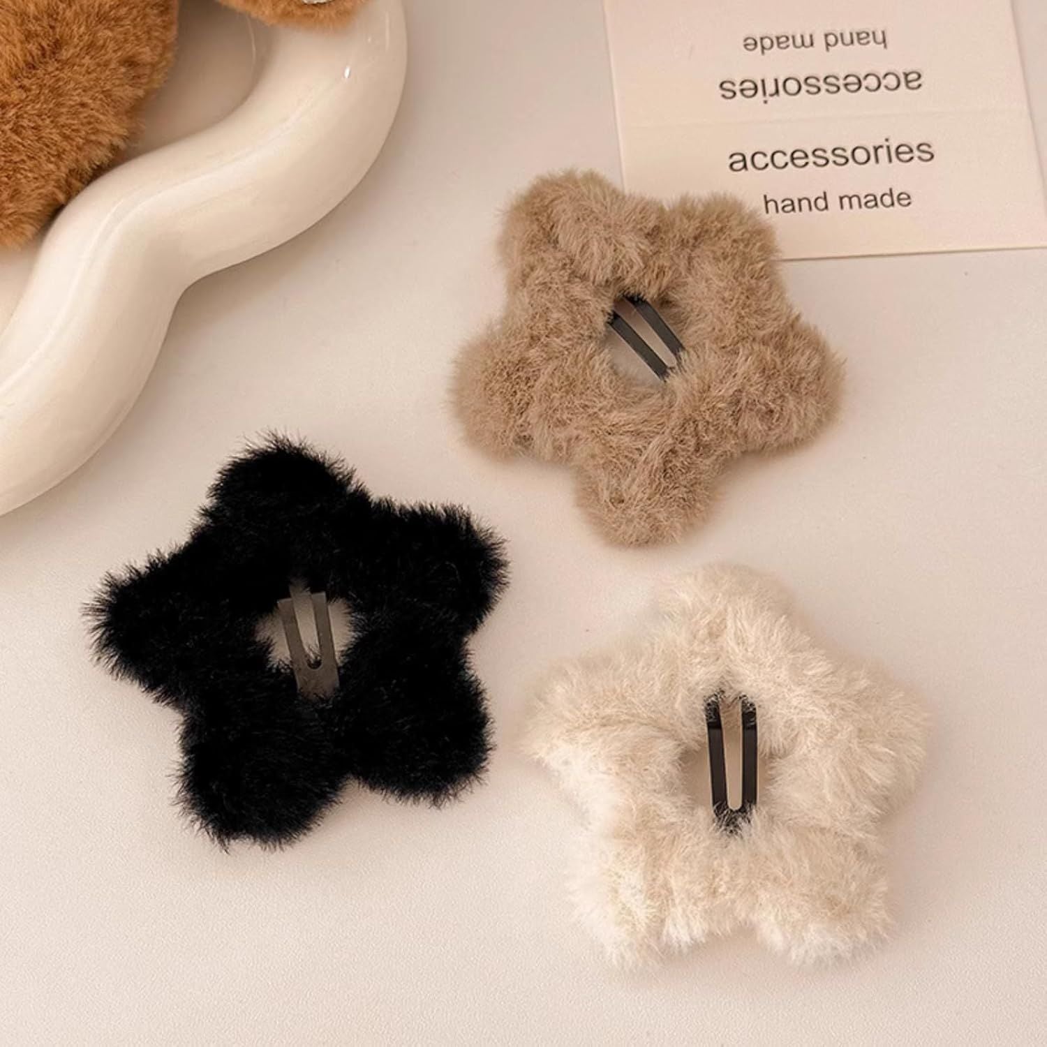 6 Pcs Plush Star Hair Clips for Women Girls, Winter Hair Accessories Fuzzy Hairpins for Bangs Side Hair Holders Mix