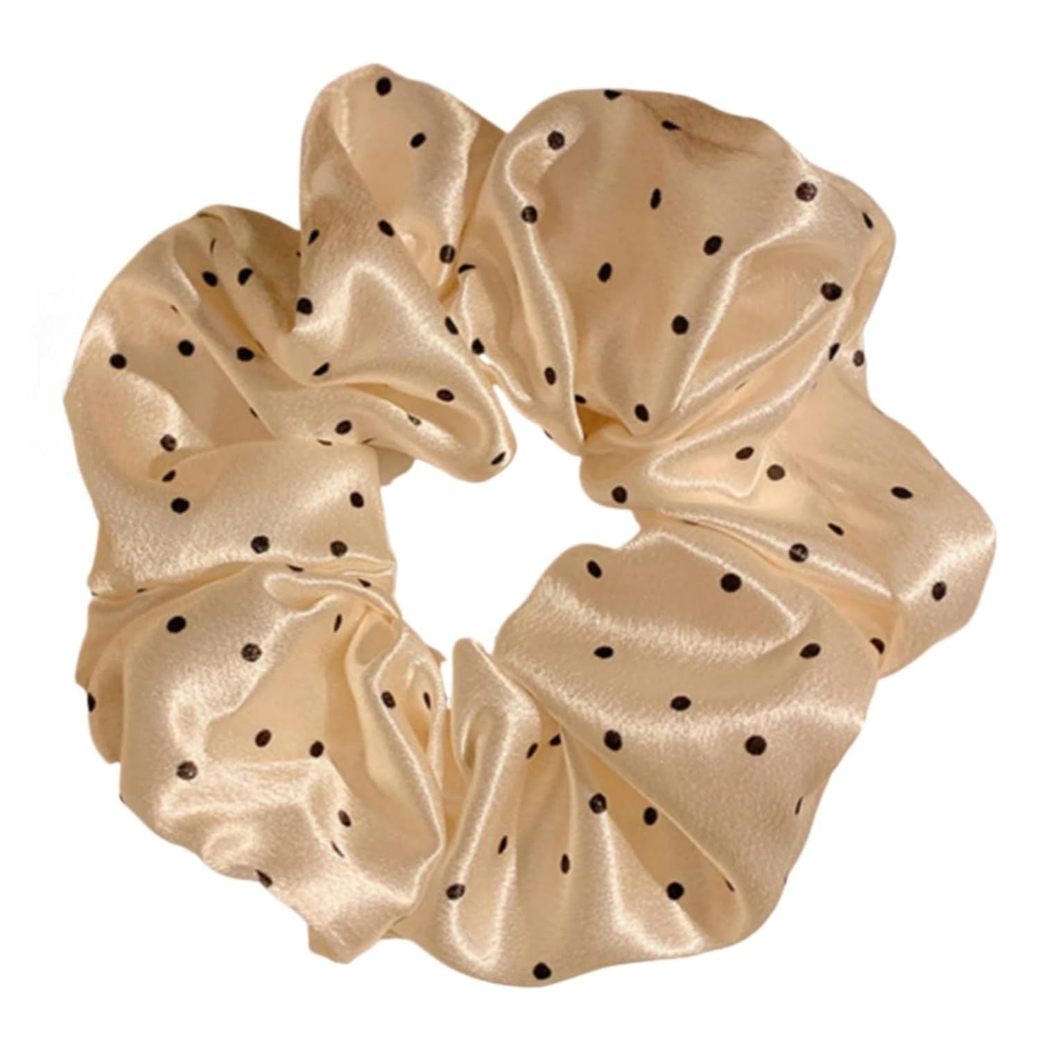 2 Packs Large Scrunchies Black White Polka Dot Satin Elastic Hair Tie, Classic Elegant Nostalgia Hair Band for Women Beige