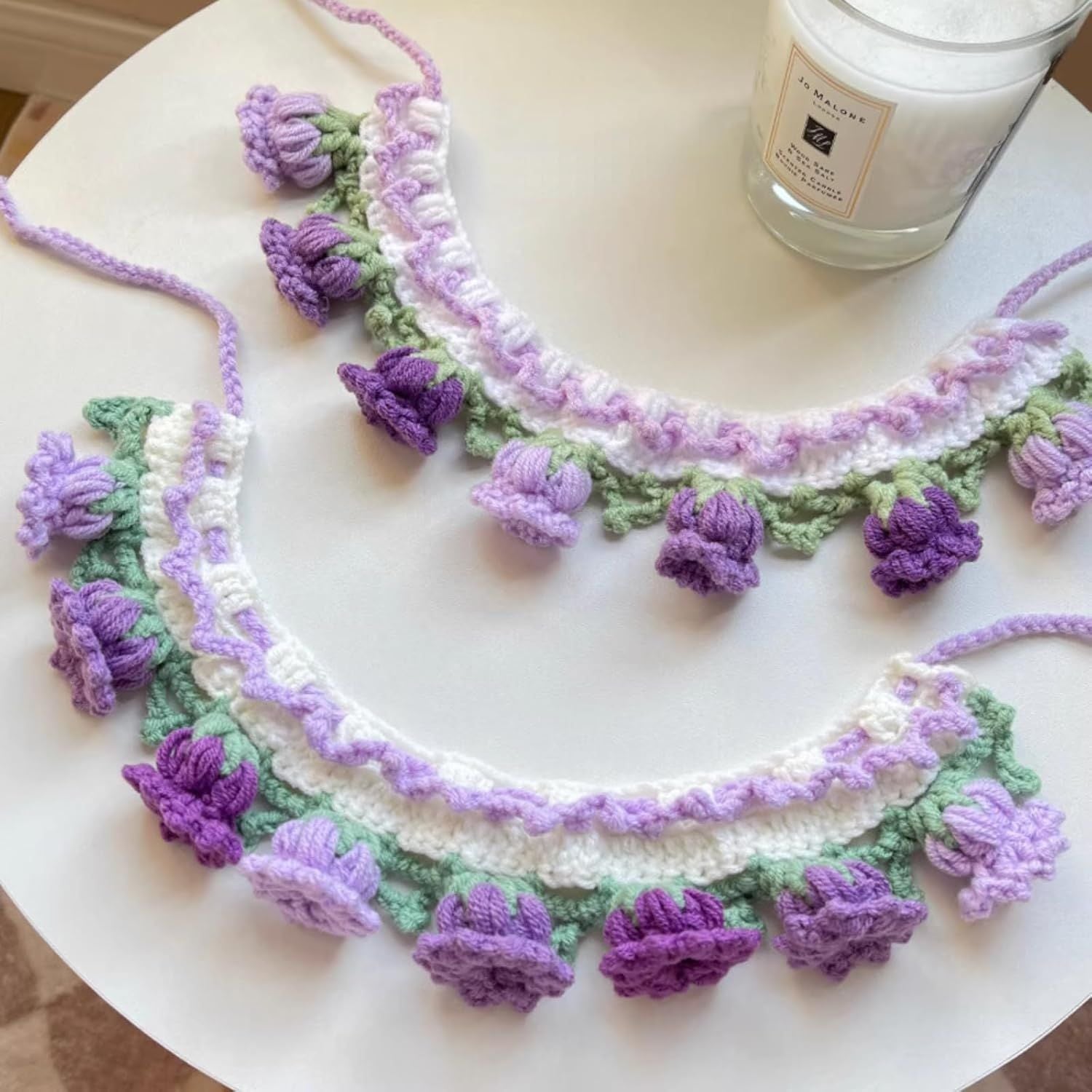 Cat Dog Bandana, Cute Handmade Knitted Yarn Flowers Pet Collar Neck Warmer for Small Medium Dog, Puppy Photo Accessories Purple,M