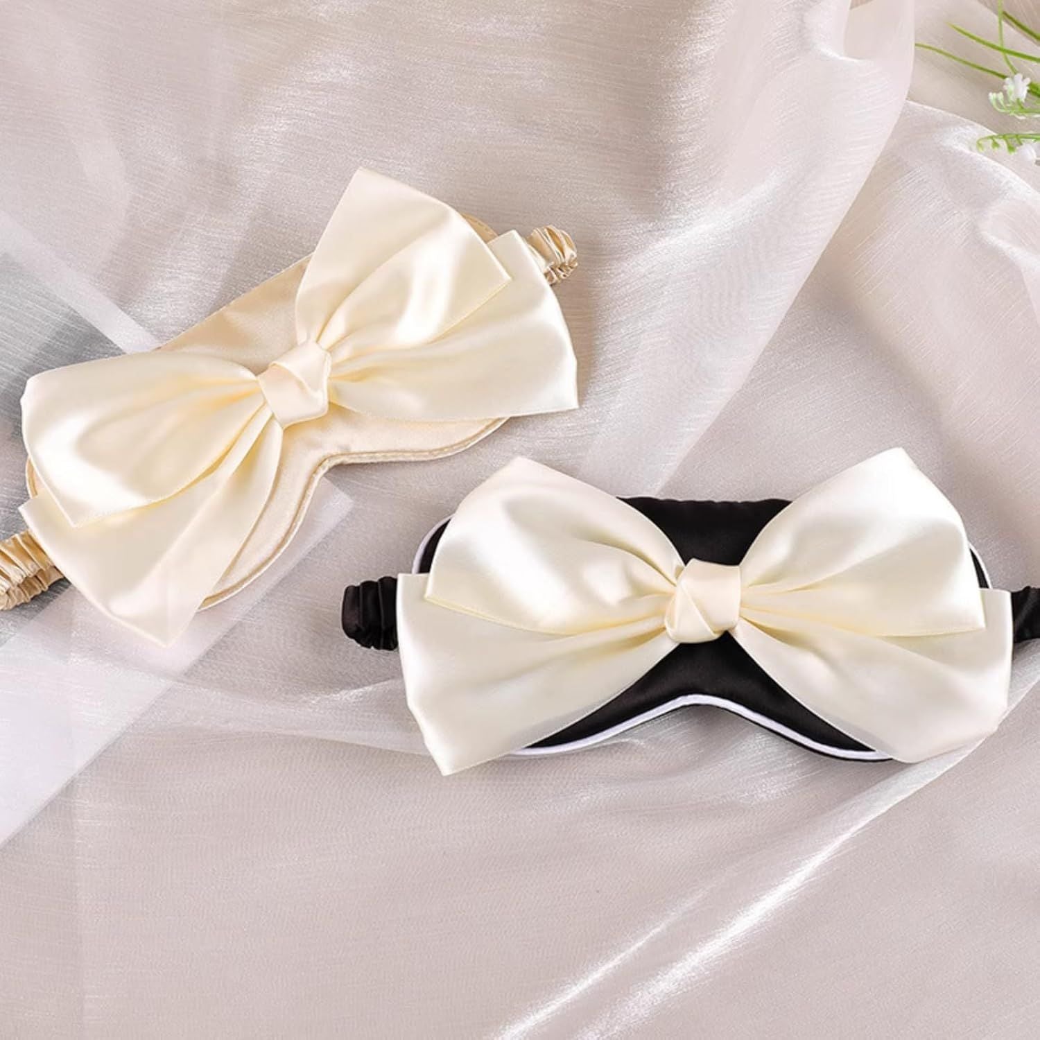 Cute Bow Satin Eye Mask for Women Girls, Breathable Cooling Nap Sleep Cover for Summer Dorm Essentials Blue
