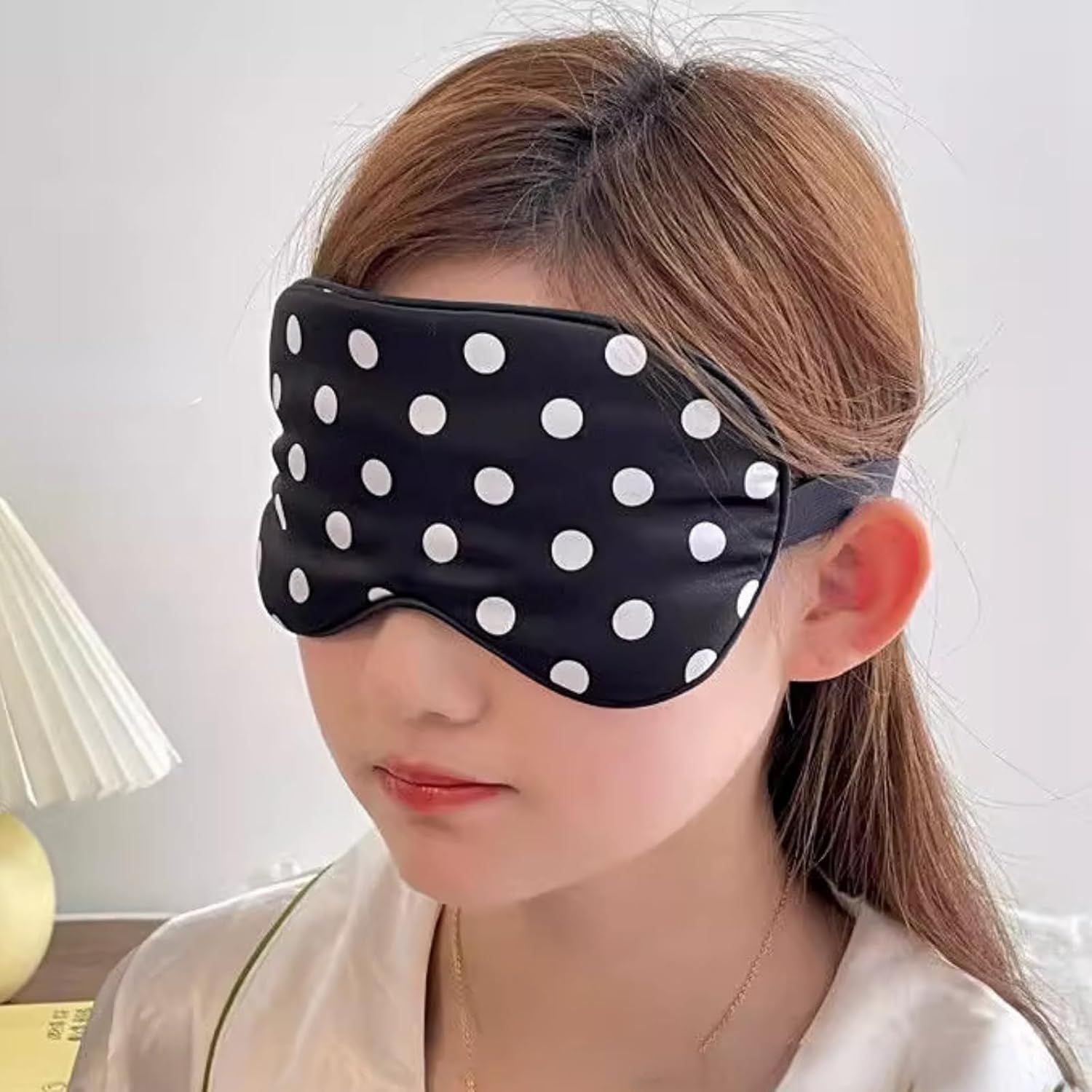 Black White Polka Dot Cooling Silky Sleep Eye Mask for Women, Nap Eye Cover for Students Office for Summer Black